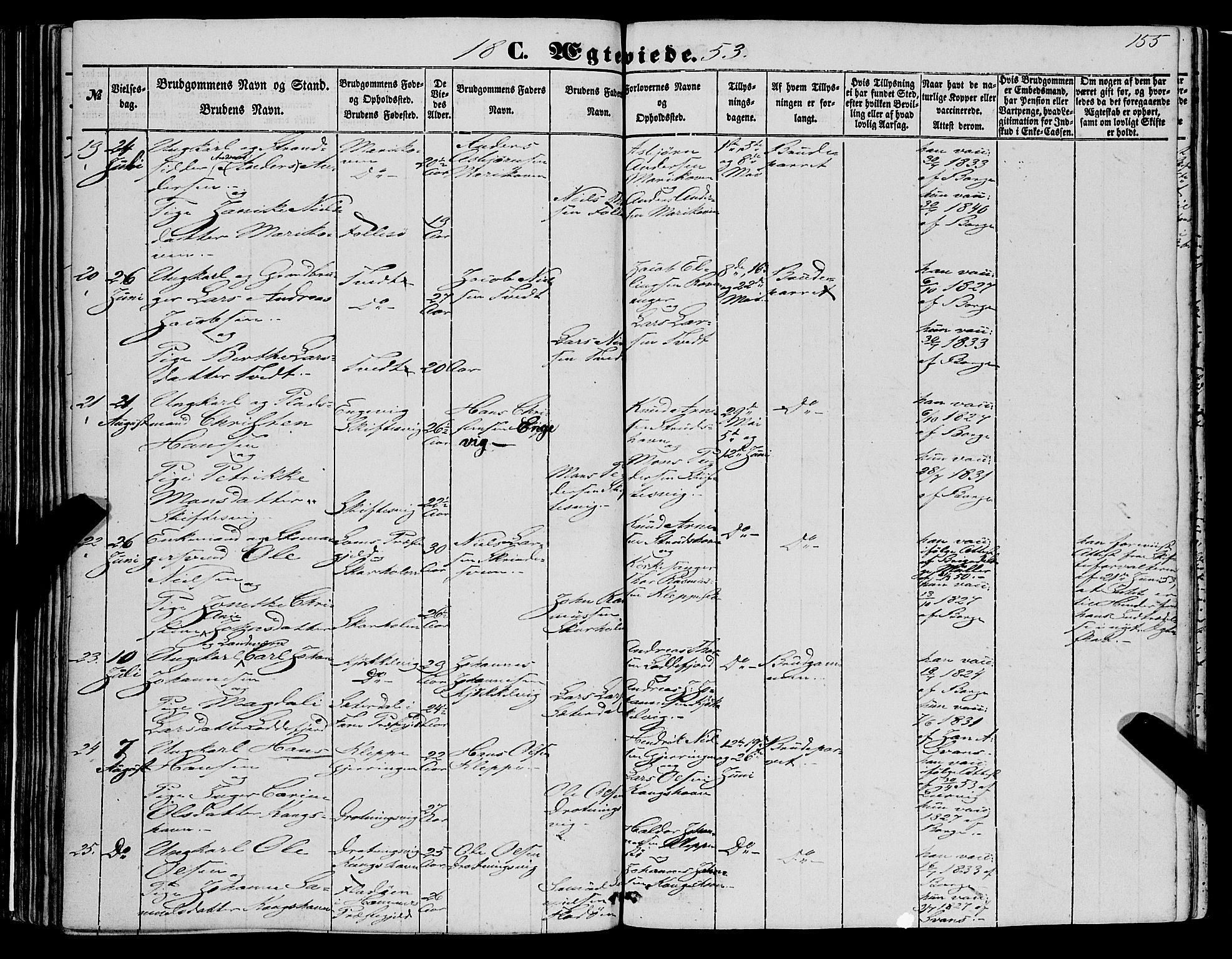 Askøy Sokneprestembete, AV/SAB-A-74101/H/Ha/Haa/Haaa/L0008: Parish register (official) no. A 8, 1852-1862, p. 155