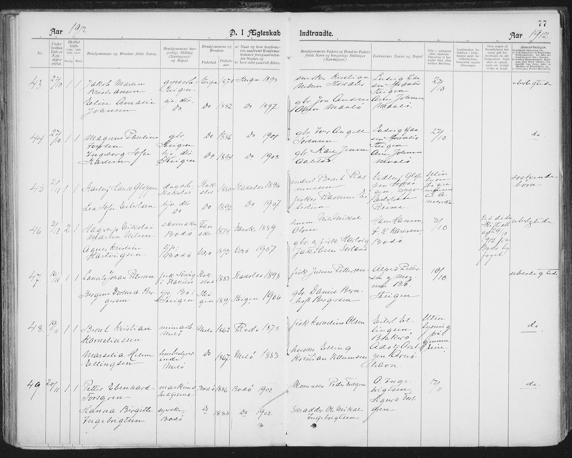 Ministerialprotokoller, klokkerbøker og fødselsregistre - Nordland, AV/SAT-A-1459/801/L0012: Parish register (official) no. 801A12, 1900-1916, p. 77