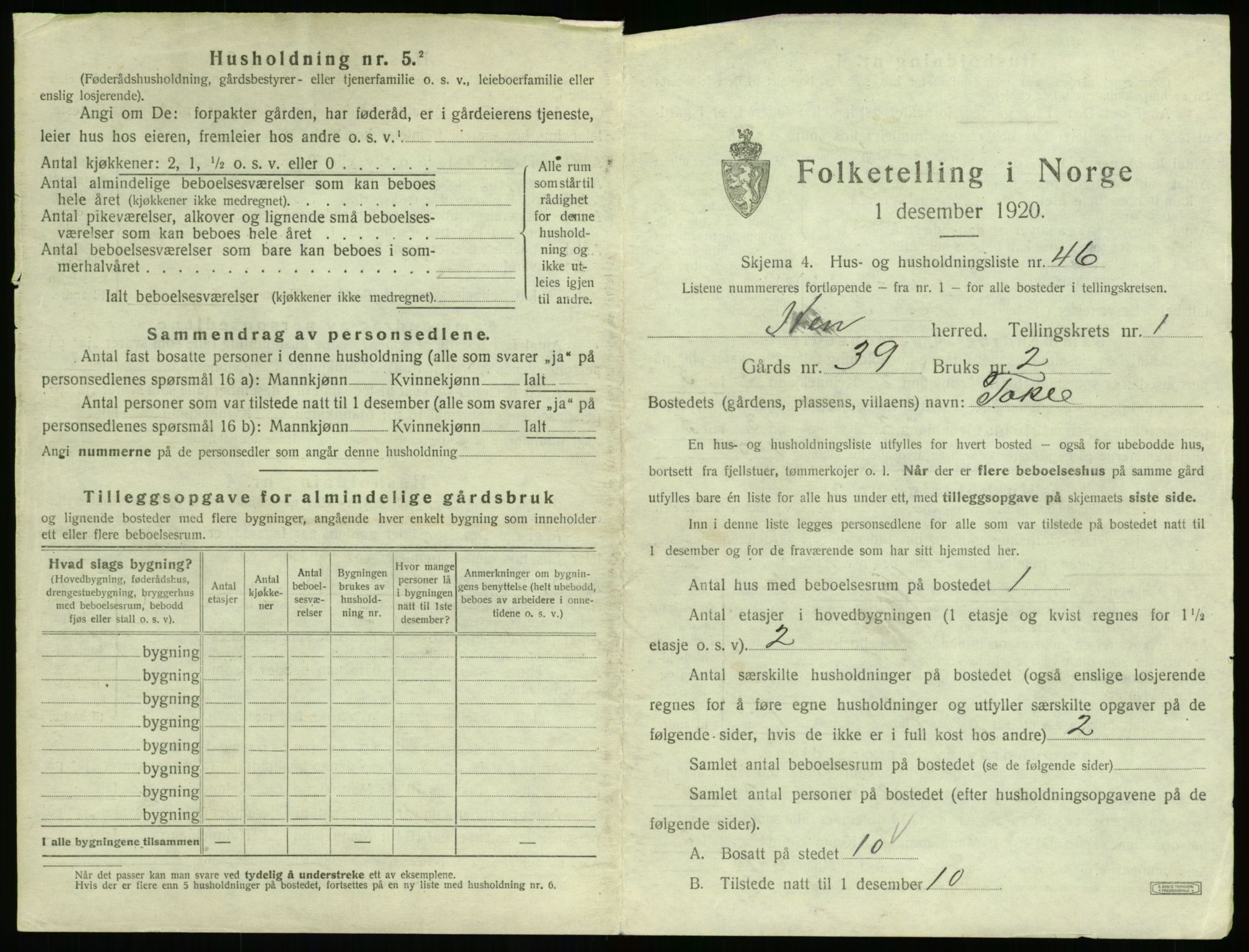 SAT, 1920 census for Hen, 1920, p. 116