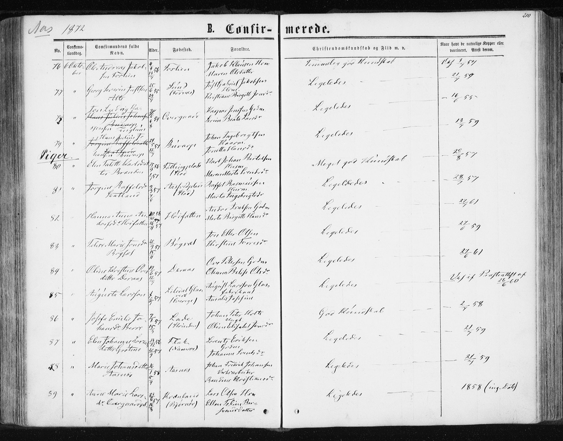 Ministerialprotokoller, klokkerbøker og fødselsregistre - Nord-Trøndelag, SAT/A-1458/741/L0394: Parish register (official) no. 741A08, 1864-1877, p. 210