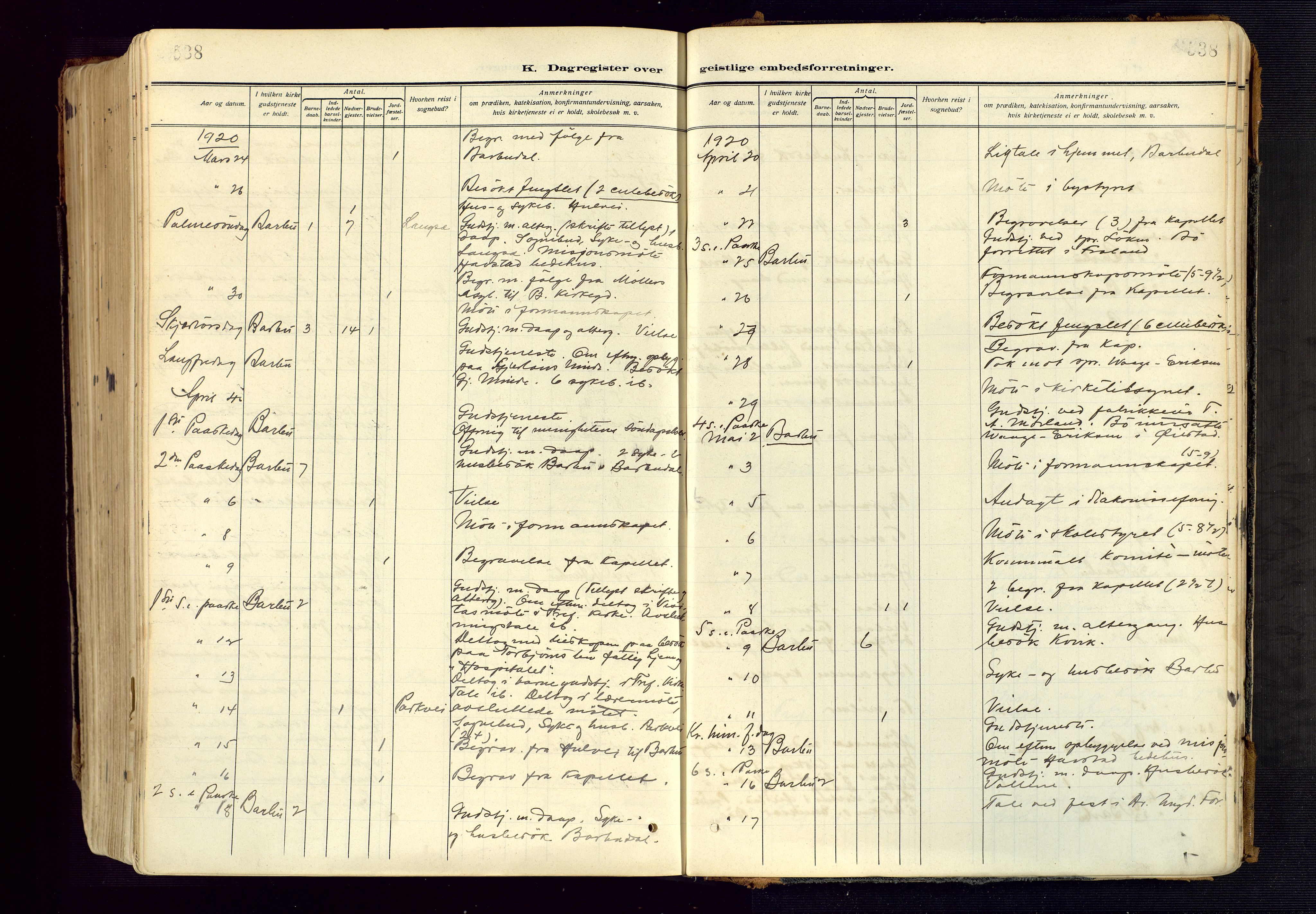 Barbu sokneprestkontor, AV/SAK-1111-0003/F/Fa/L0006: Parish register (official) no. A 6, 1910-1929, p. 538