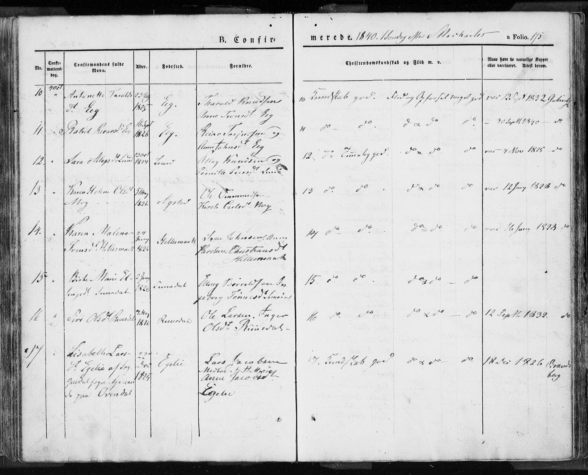 Lund sokneprestkontor, SAST/A-101809/S06/L0007: Parish register (official) no. A 7.1, 1833-1854, p. 175