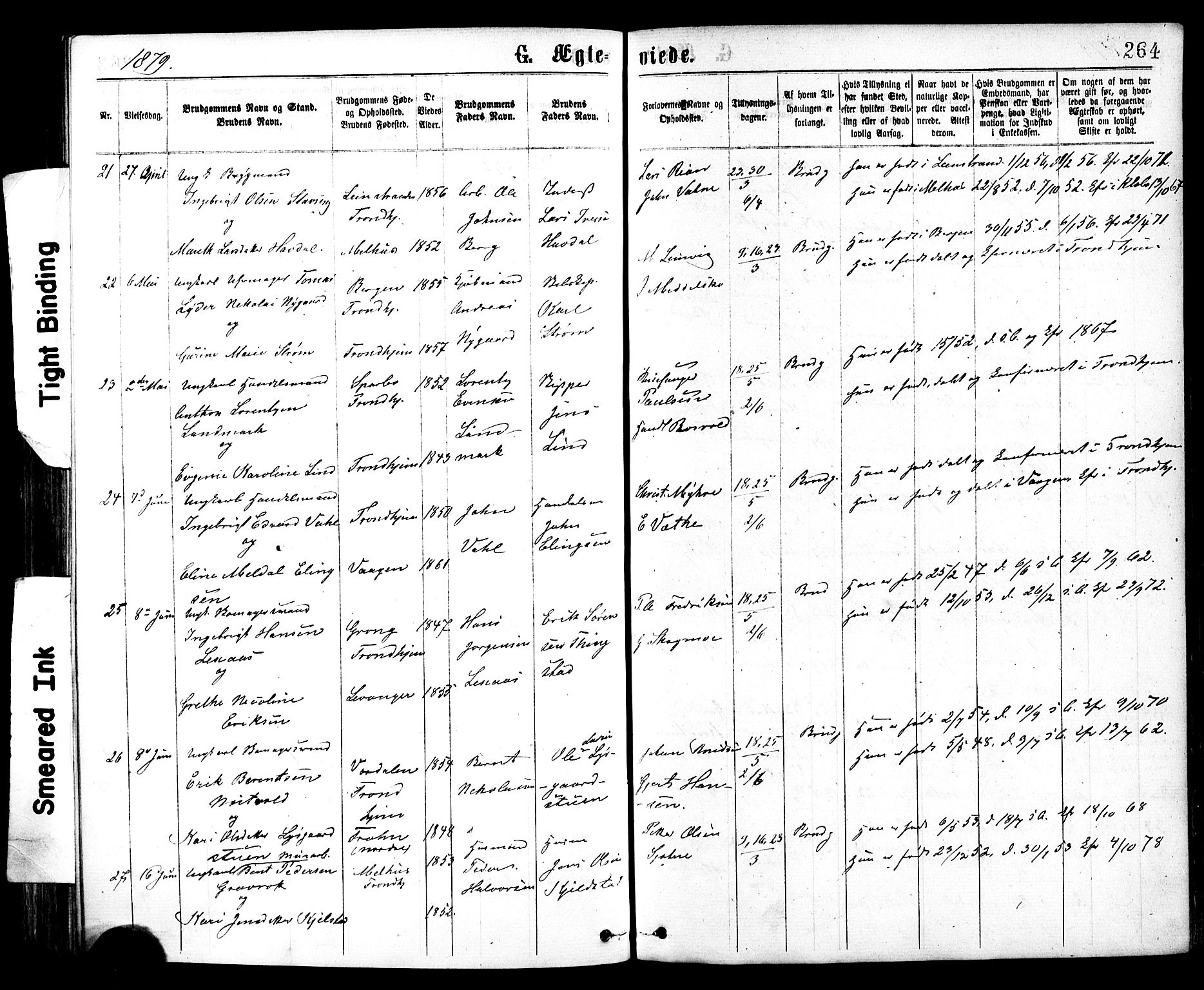 Ministerialprotokoller, klokkerbøker og fødselsregistre - Sør-Trøndelag, SAT/A-1456/602/L0118: Parish register (official) no. 602A16, 1873-1879, p. 264