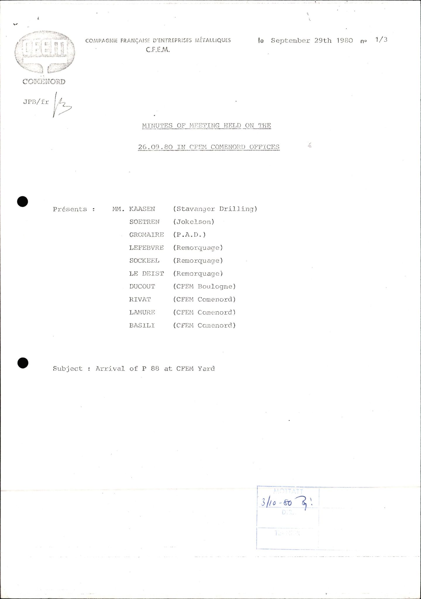 Pa 1503 - Stavanger Drilling AS, AV/SAST-A-101906/2/E/Ec/Eca/L0011: Sak og korrespondanse, 1980-1981