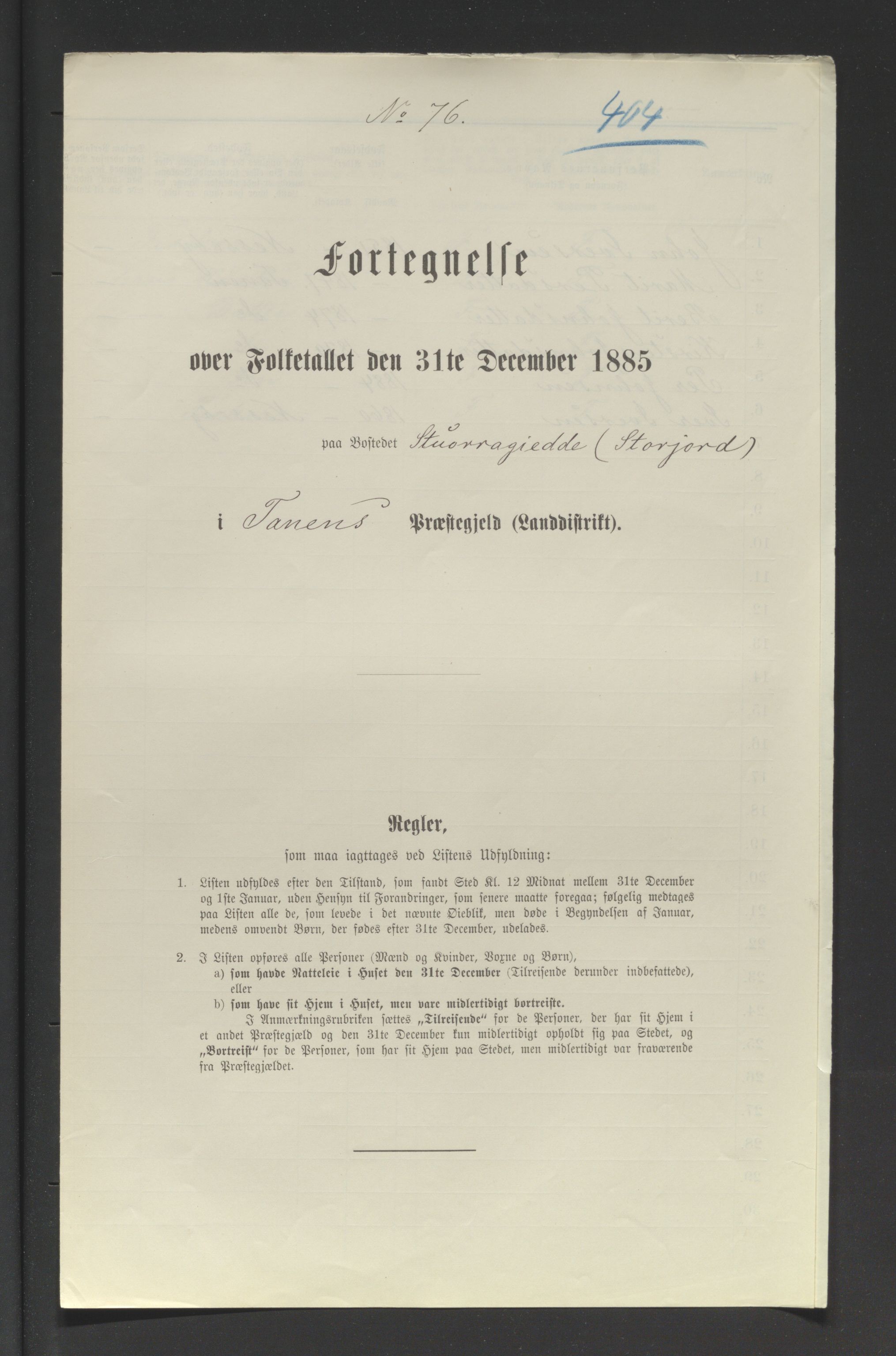 SATØ, 1885 census for 2025 Tana, 1885, p. 404a