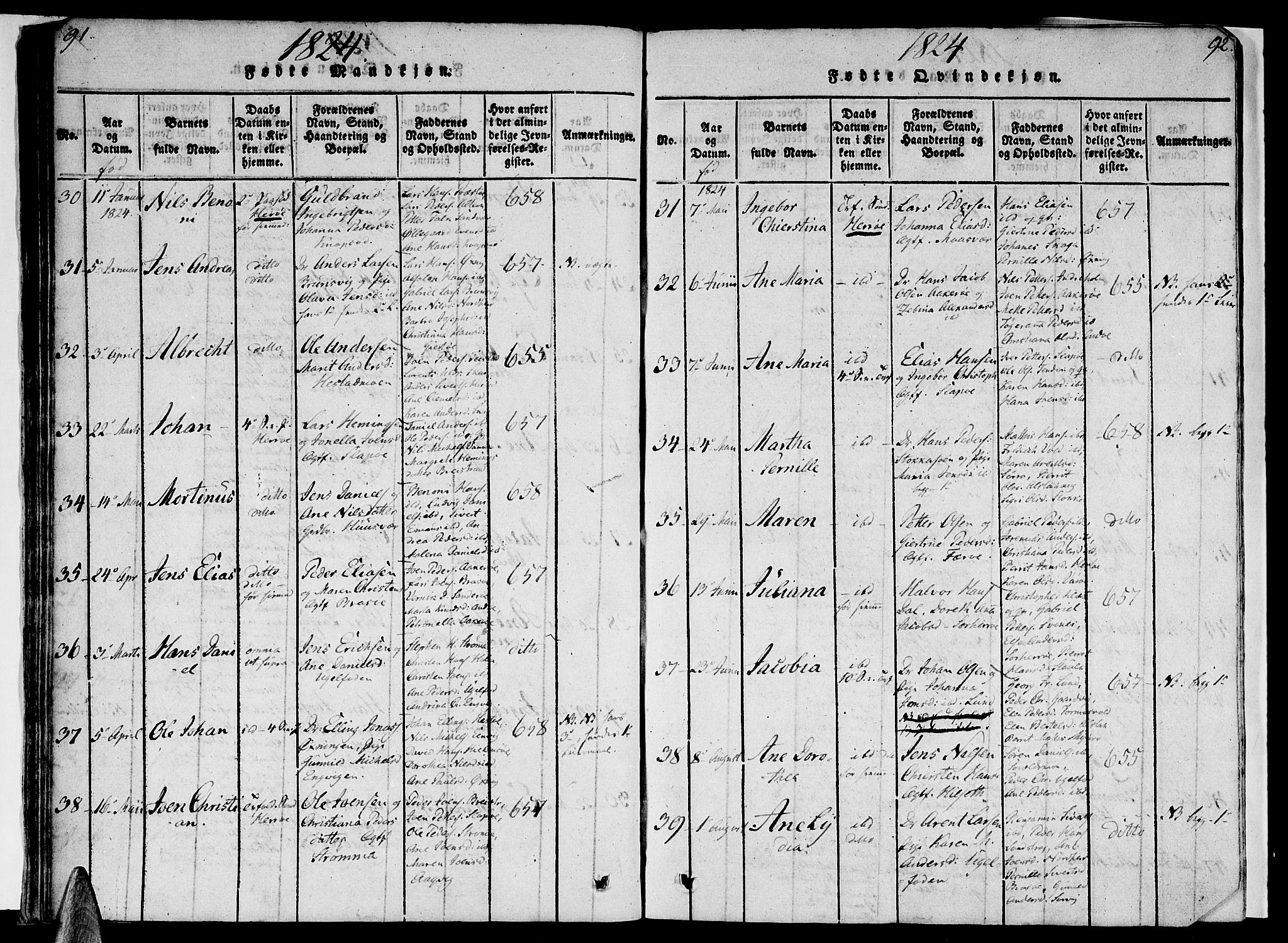 Ministerialprotokoller, klokkerbøker og fødselsregistre - Nordland, AV/SAT-A-1459/830/L0445: Parish register (official) no. 830A09, 1820-1830, p. 91-92