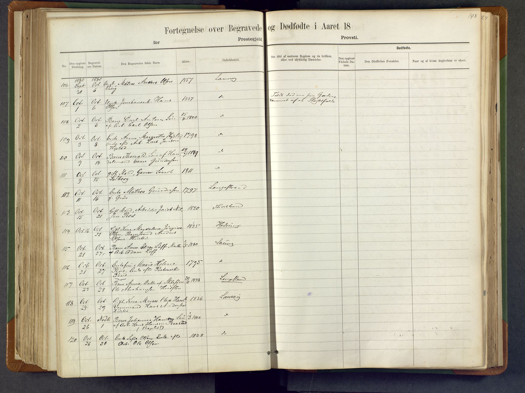 Larvik kirkebøker, SAKO/A-352/F/Fa/L0007: Parish register (official) no. I 7, 1871-1883, p. 198