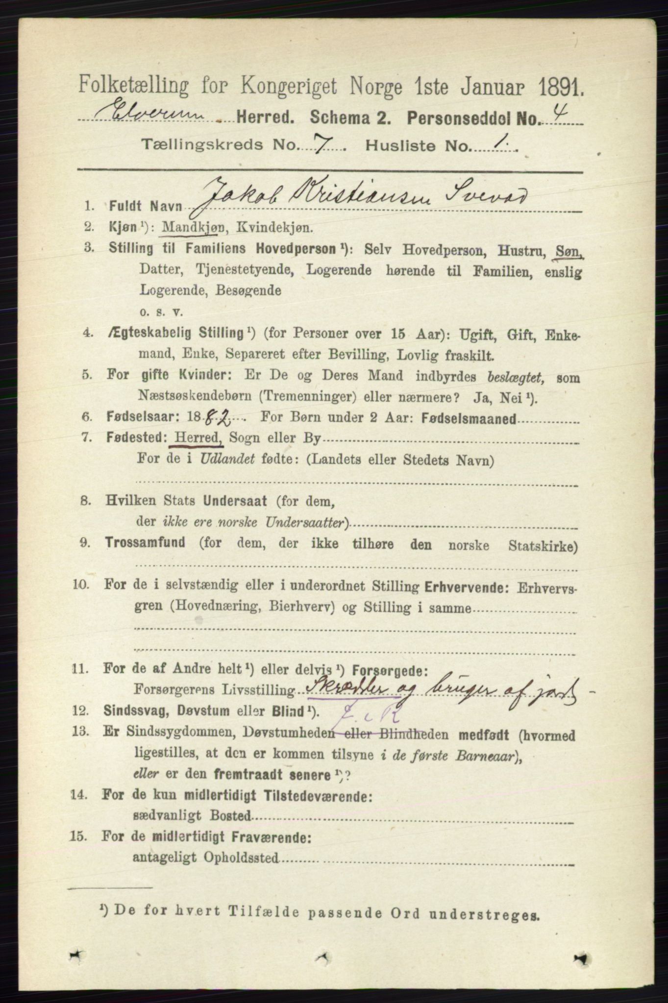 RA, 1891 census for 0427 Elverum, 1891, p. 5674