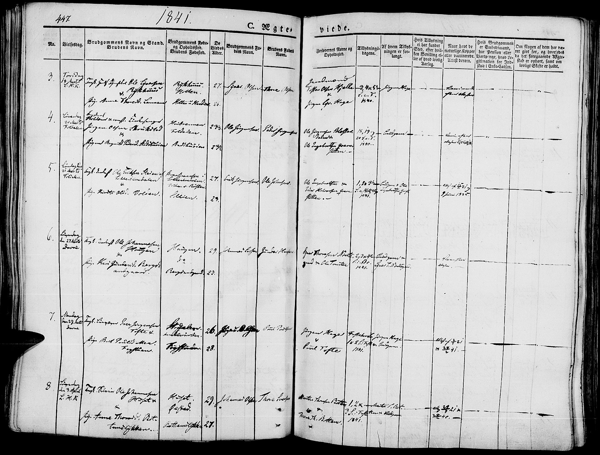 Lesja prestekontor, SAH/PREST-068/H/Ha/Haa/L0005: Parish register (official) no. 5, 1830-1842, p. 447