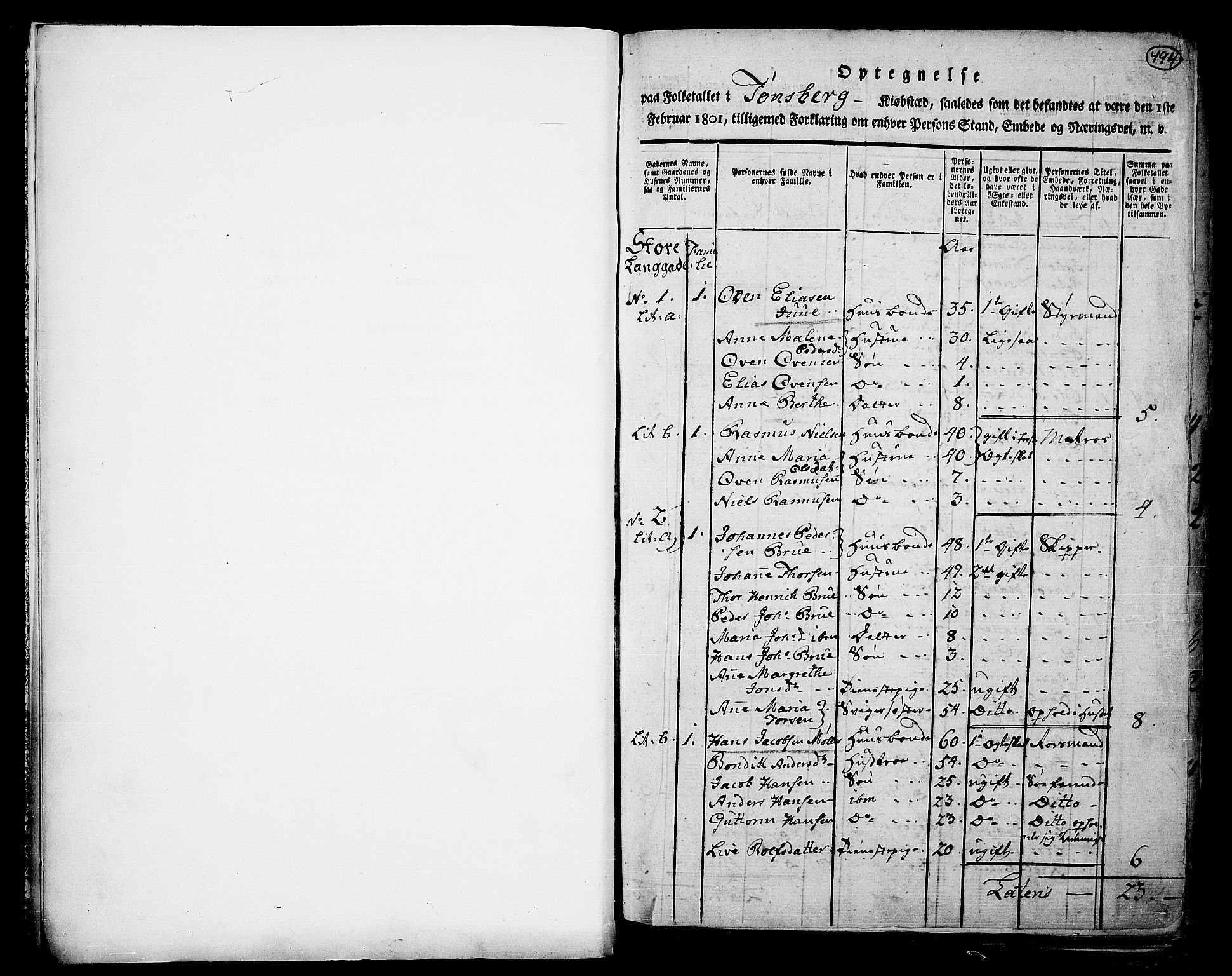 RA, 1801 census for 0705P Tønsberg, 1801, p. 494a