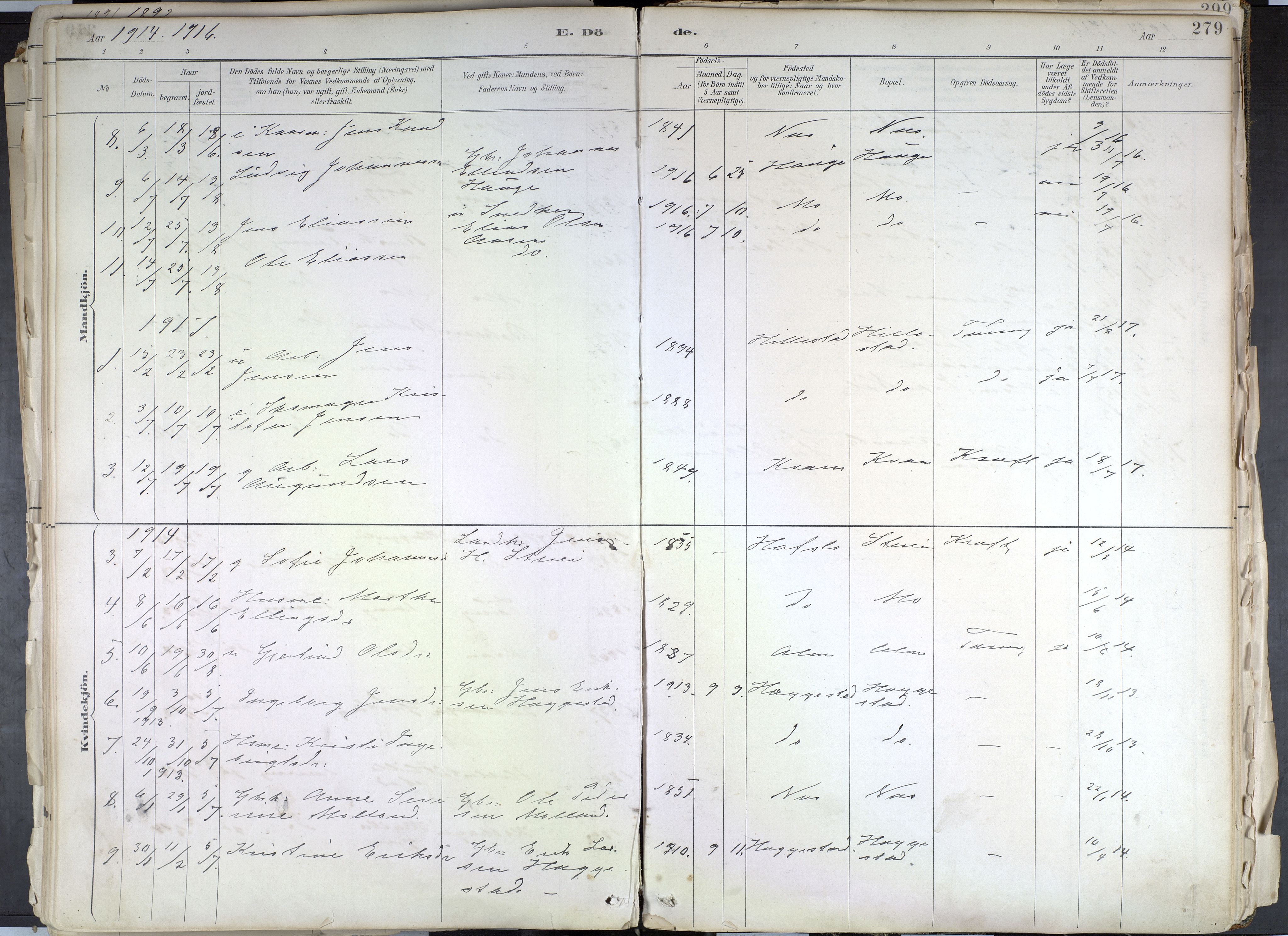 Hafslo sokneprestembete, SAB/A-80301/H/Haa/Haab/L0001: Parish register (official) no. B 1, 1886-1945, p. 279