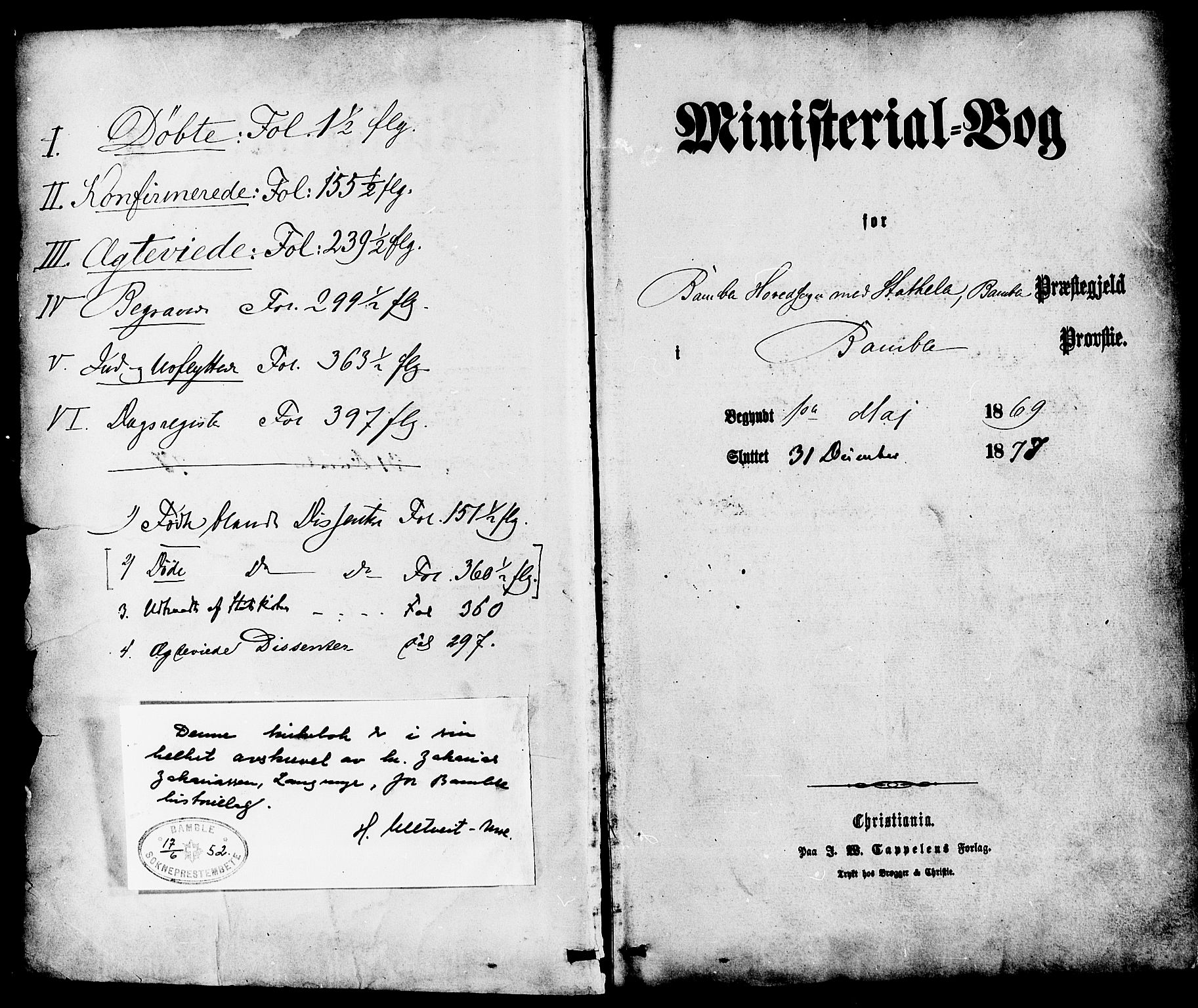 Bamble kirkebøker, AV/SAKO-A-253/F/Fa/L0006: Parish register (official) no. I 6, 1869-1877