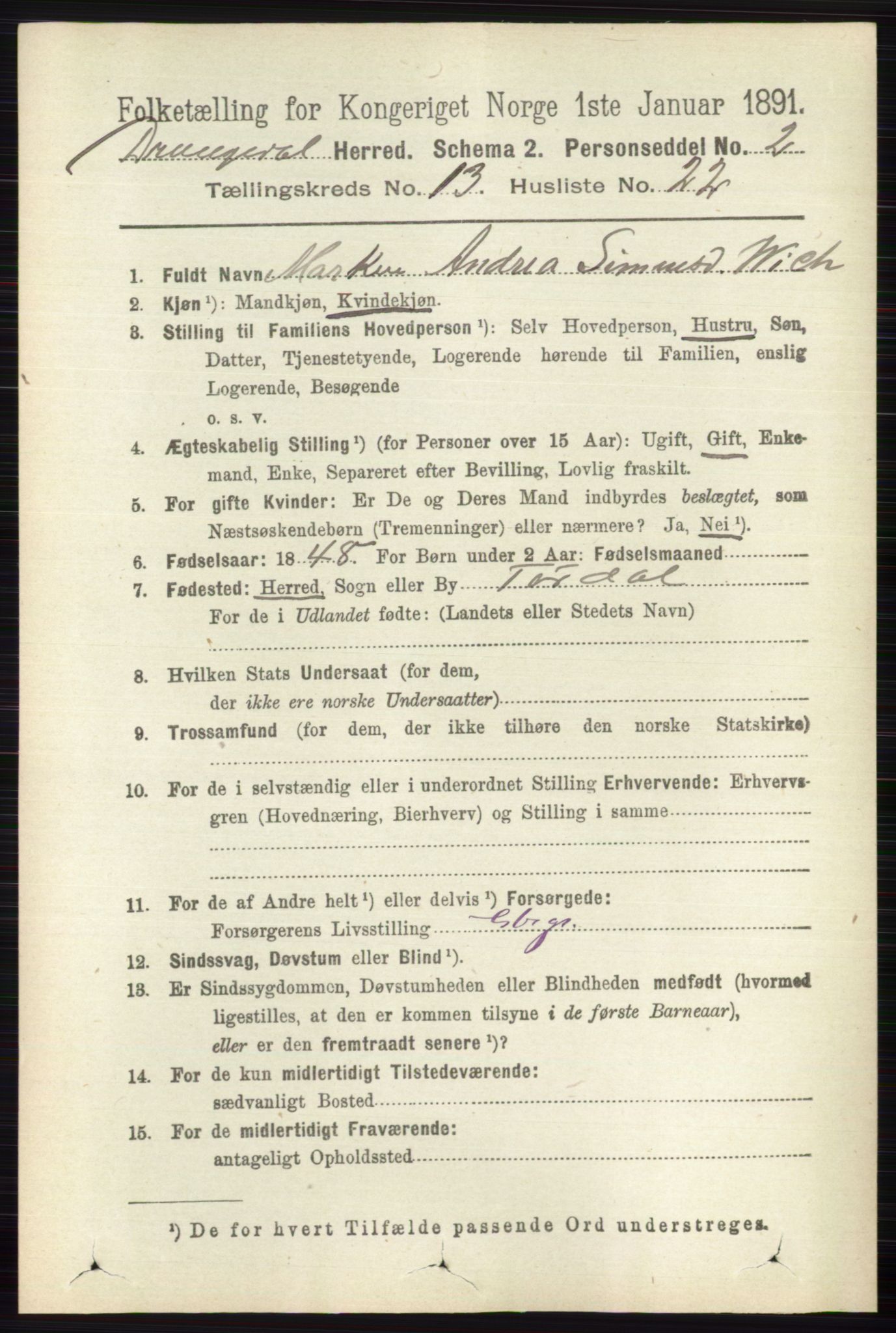 RA, 1891 census for 0817 Drangedal, 1891, p. 4847