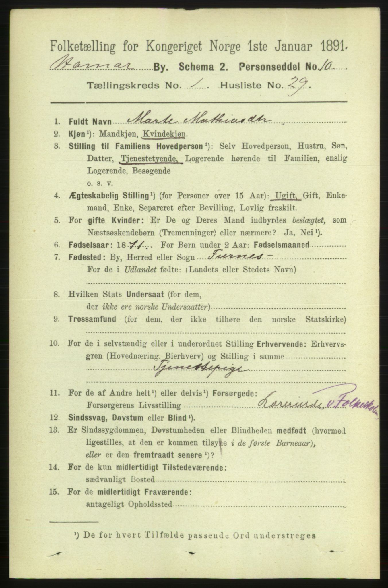 RA, 1891 census for 0401 Hamar, 1891, p. 428