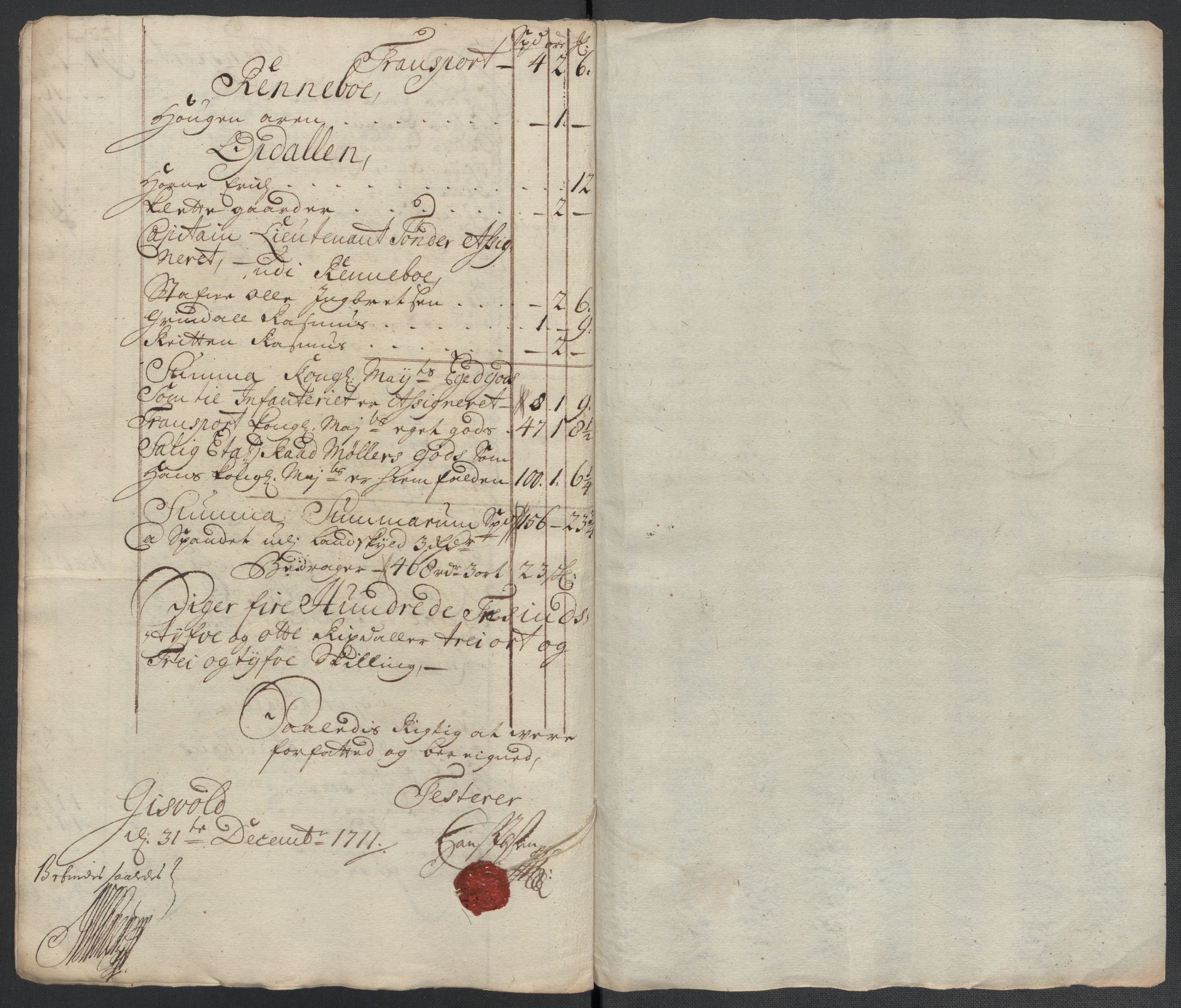 Rentekammeret inntil 1814, Reviderte regnskaper, Fogderegnskap, RA/EA-4092/R60/L3961: Fogderegnskap Orkdal og Gauldal, 1711, p. 212