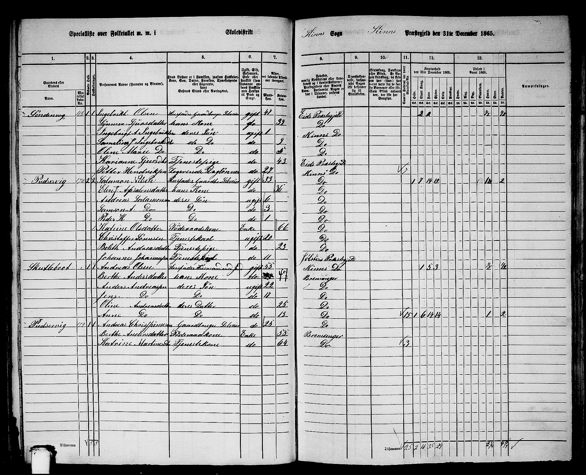 RA, 1865 census for Kinn, 1865, p. 91