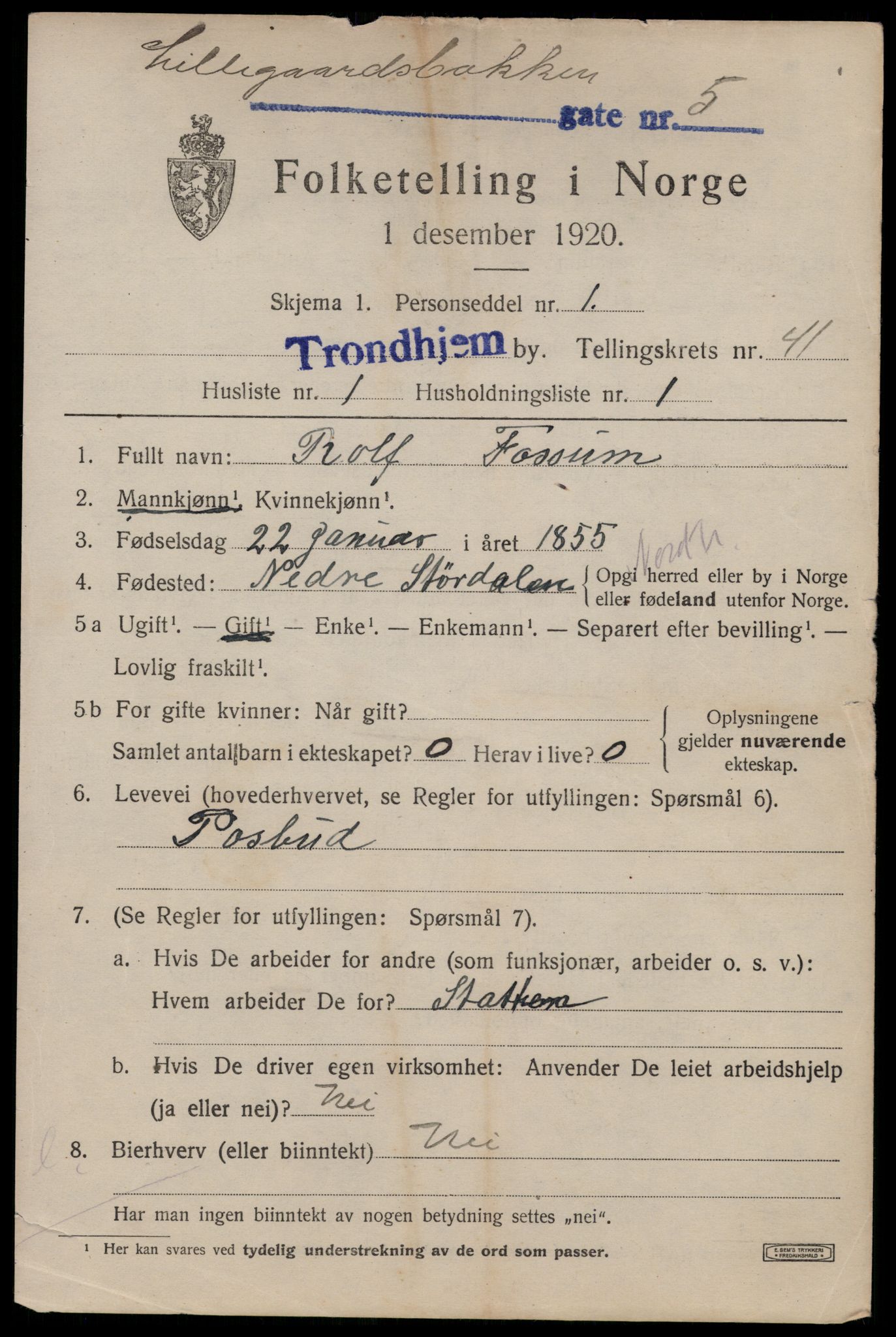 SAT, 1920 census for Trondheim, 1920, p. 90890