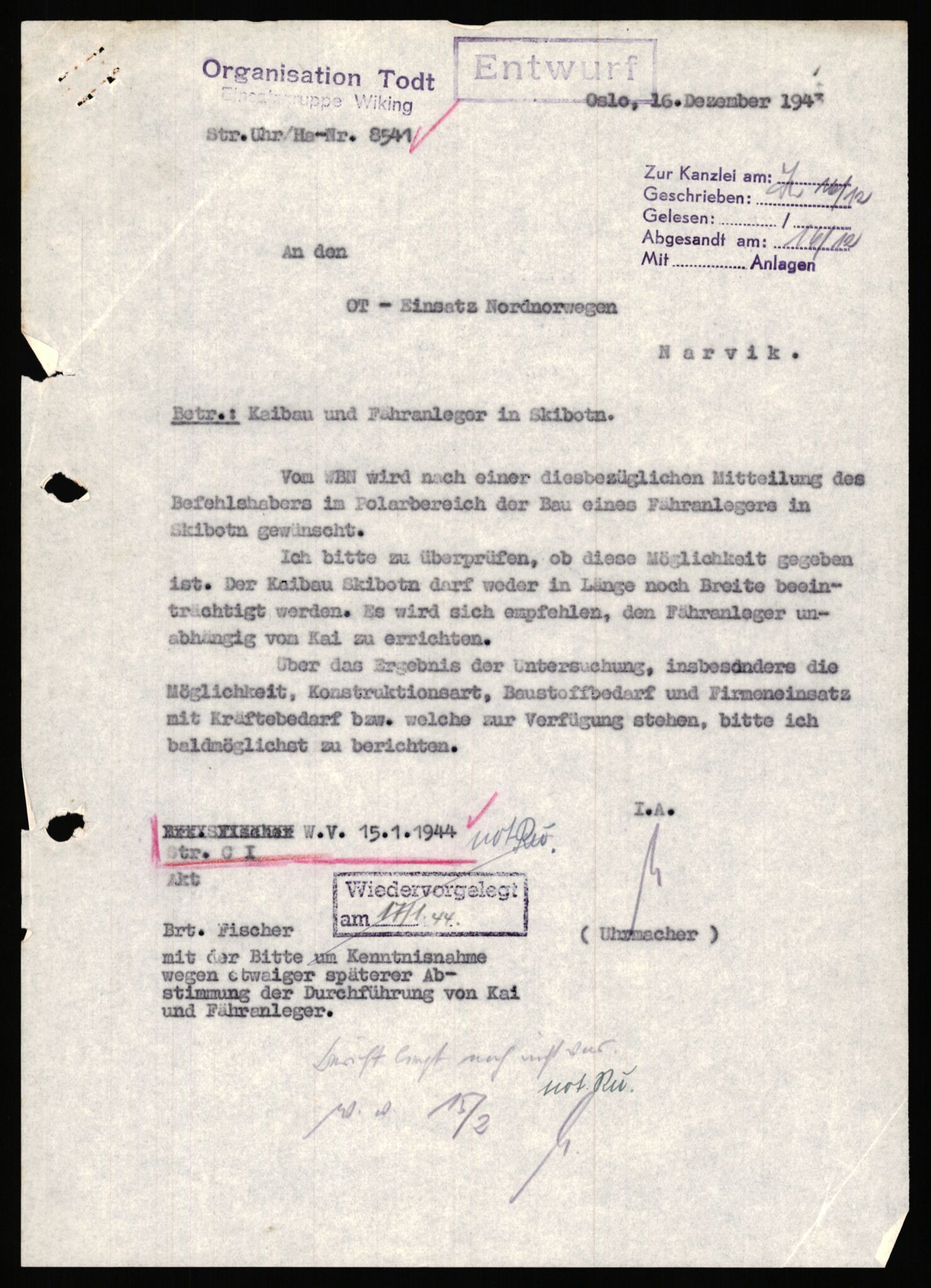 Tyske arkiver, Organisation Todt (OT), Einsatzgruppe Wiking, AV/RA-RAFA-2188/1/E/E2/E2d/L0023: Fähren und Anlegen, 1942-1944, p. 50