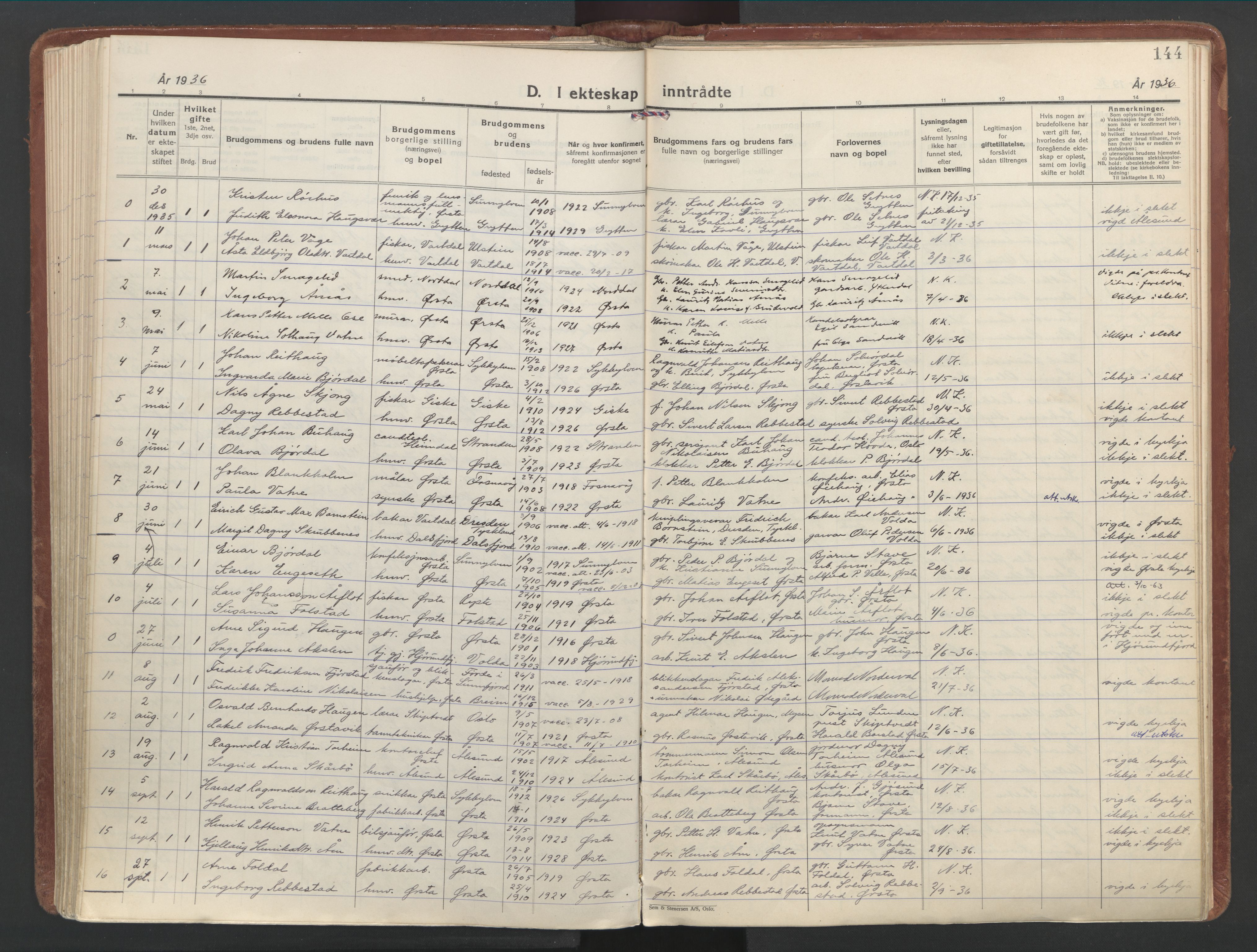 Ministerialprotokoller, klokkerbøker og fødselsregistre - Møre og Romsdal, AV/SAT-A-1454/513/L0181: Parish register (official) no. 513A08, 1930-1943, p. 144