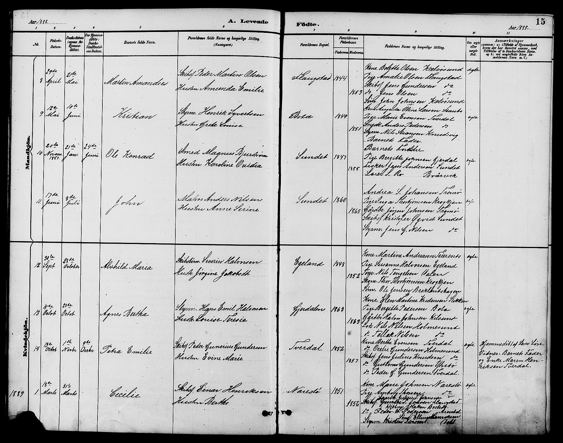 Dypvåg sokneprestkontor, AV/SAK-1111-0007/F/Fb/Fbb/L0004: Parish register (copy) no. B 4, 1887-1905, p. 15