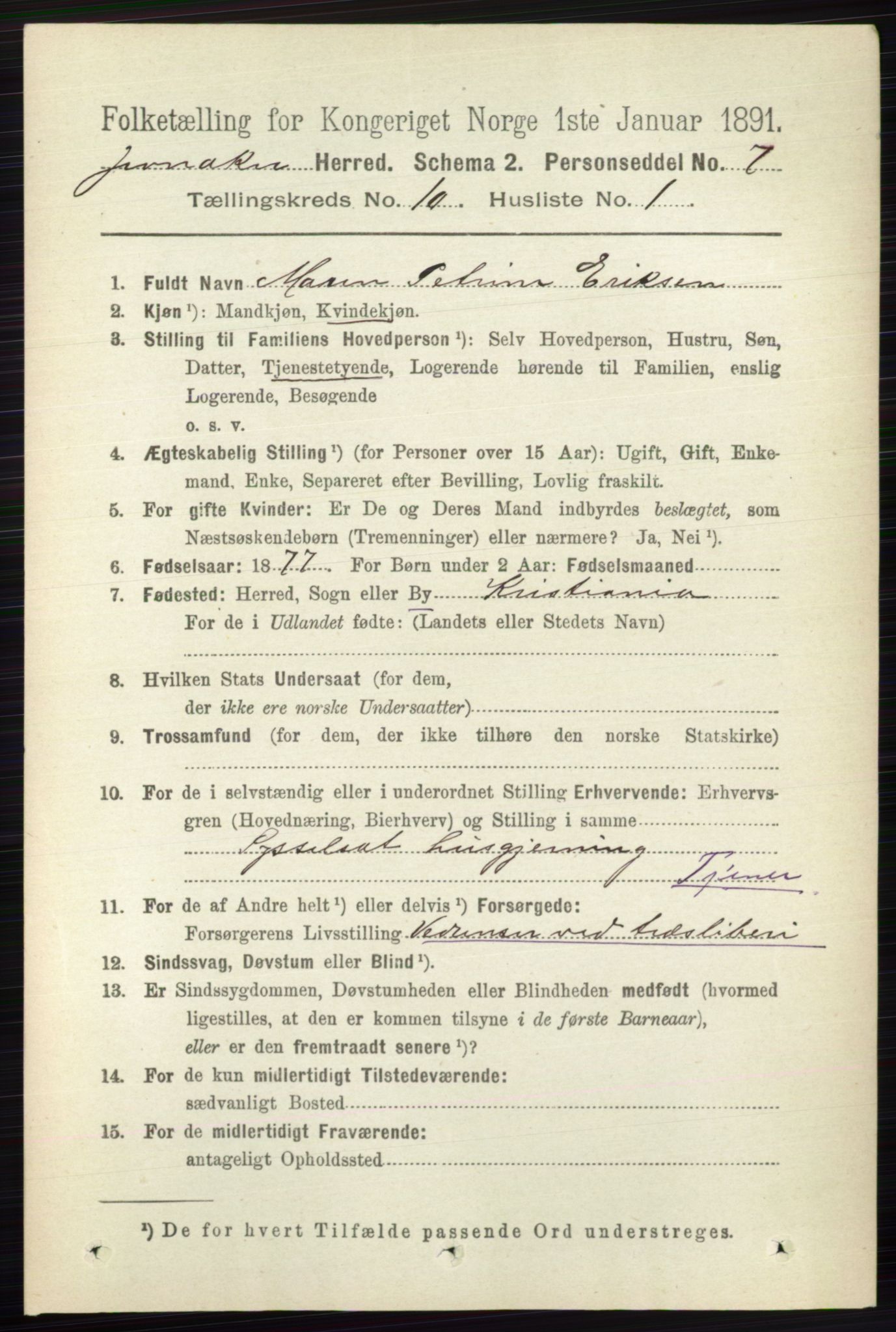 RA, 1891 census for 0532 Jevnaker, 1891, p. 5522