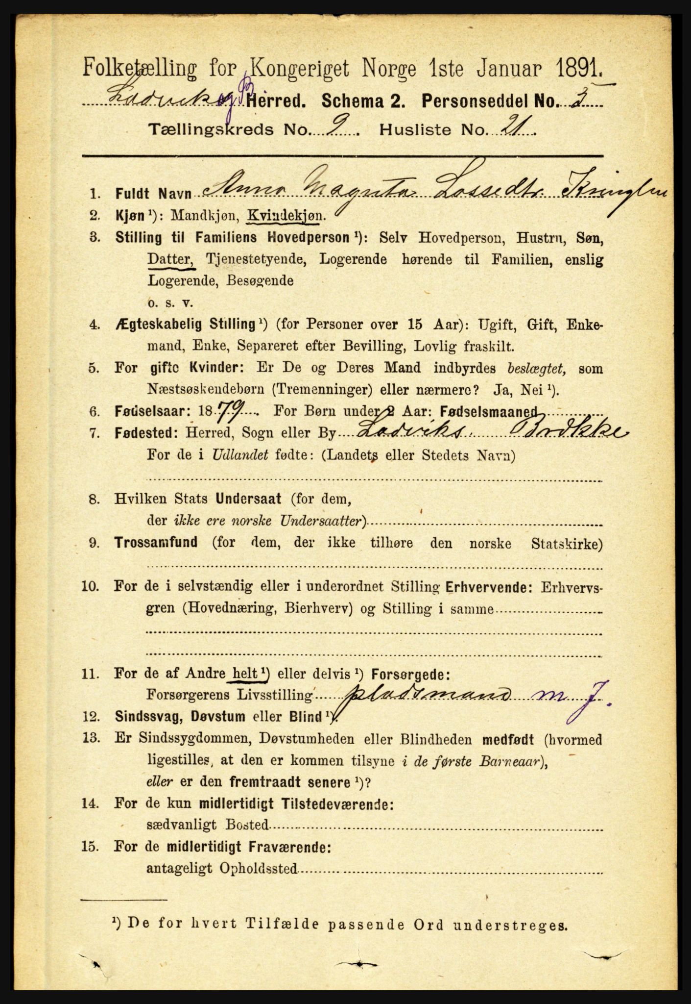 RA, 1891 census for 1415 Lavik og Brekke, 1891, p. 1947