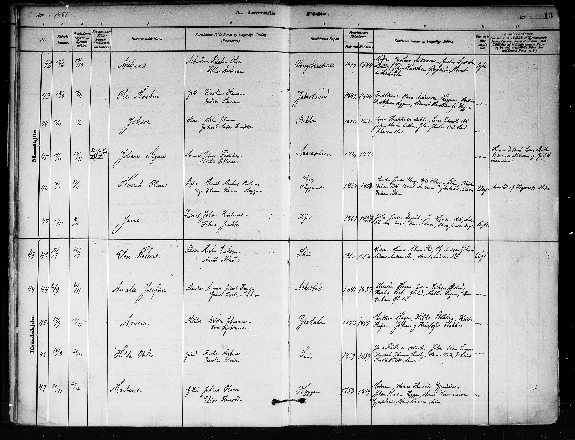 Røyken kirkebøker, SAKO/A-241/F/Fa/L0008: Parish register (official) no. 8, 1880-1897, p. 13