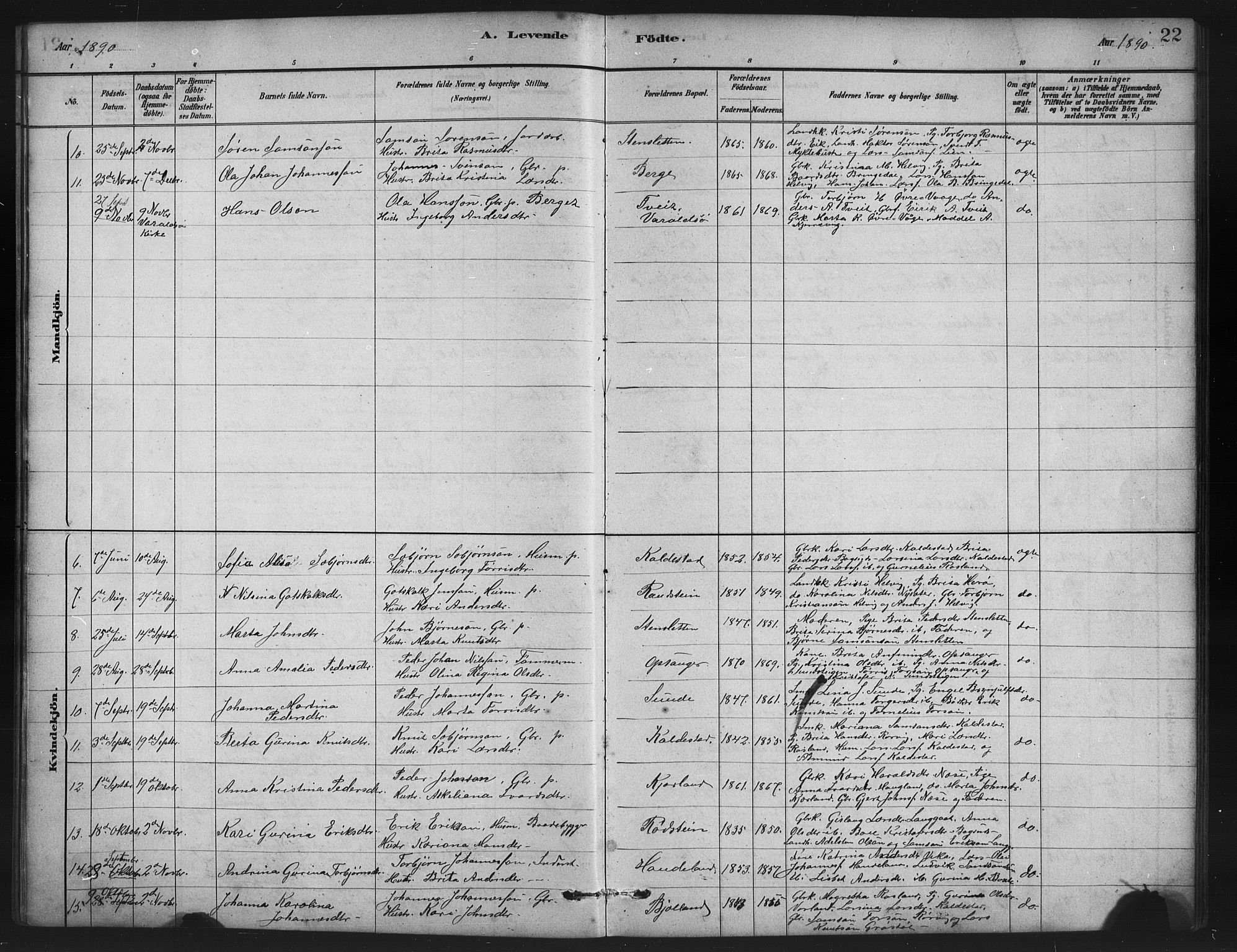Husnes Sokneprestembete, SAB/A-75901/H/Hab: Parish register (copy) no. A 2, 1881-1917, p. 22
