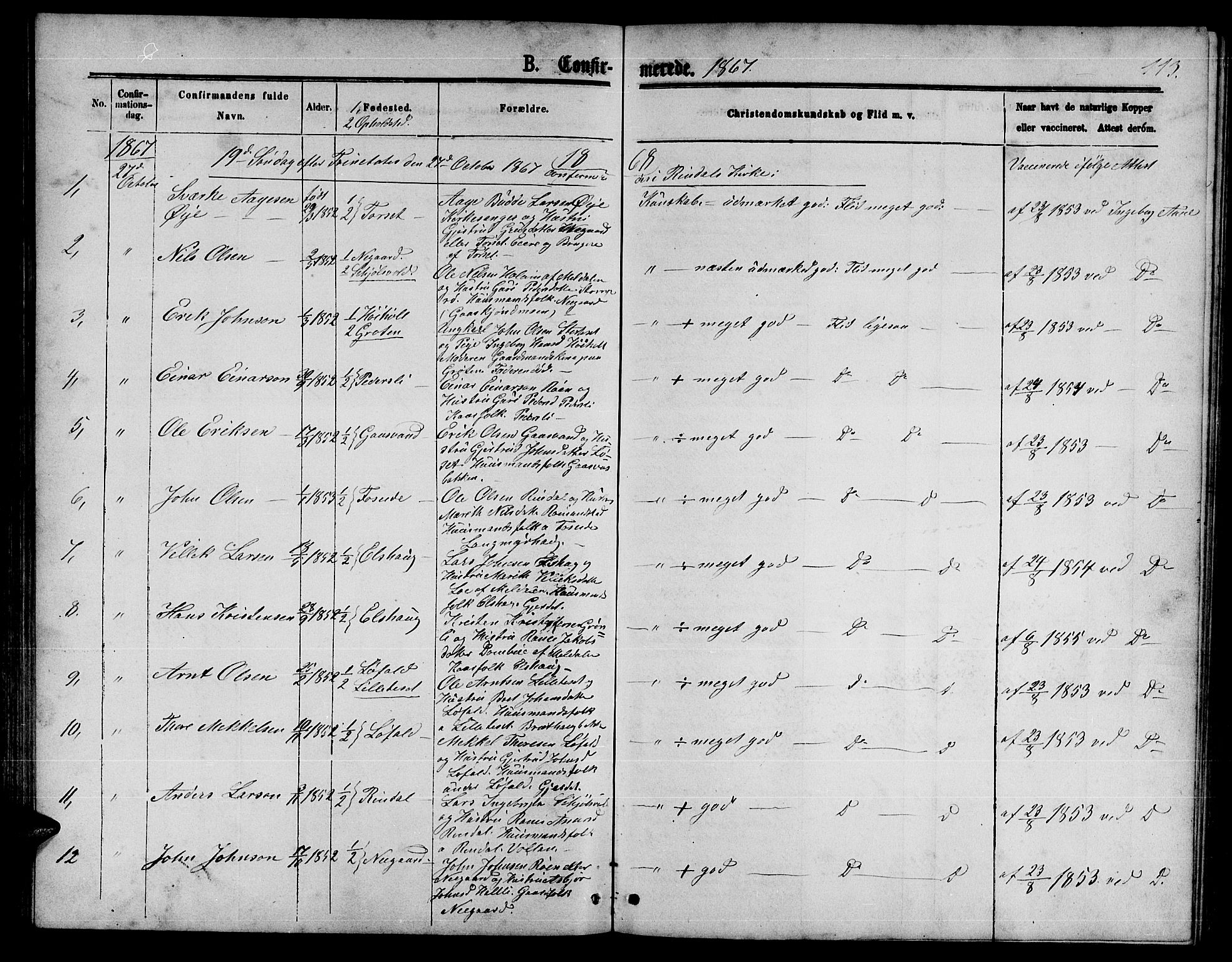Ministerialprotokoller, klokkerbøker og fødselsregistre - Møre og Romsdal, SAT/A-1454/598/L1076: Parish register (copy) no. 598C01, 1867-1878, p. 113