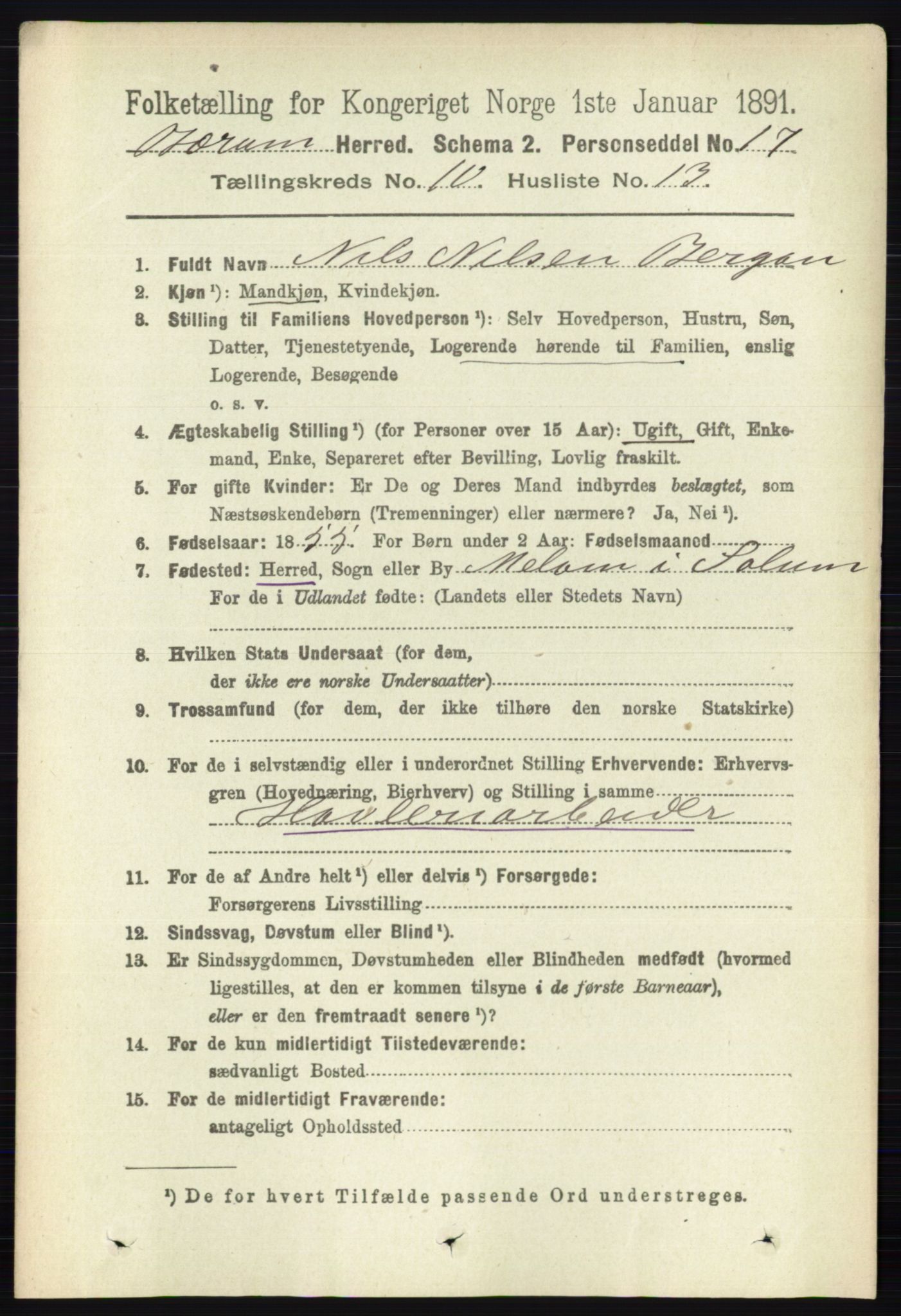 RA, 1891 census for 0219 Bærum, 1891, p. 6547