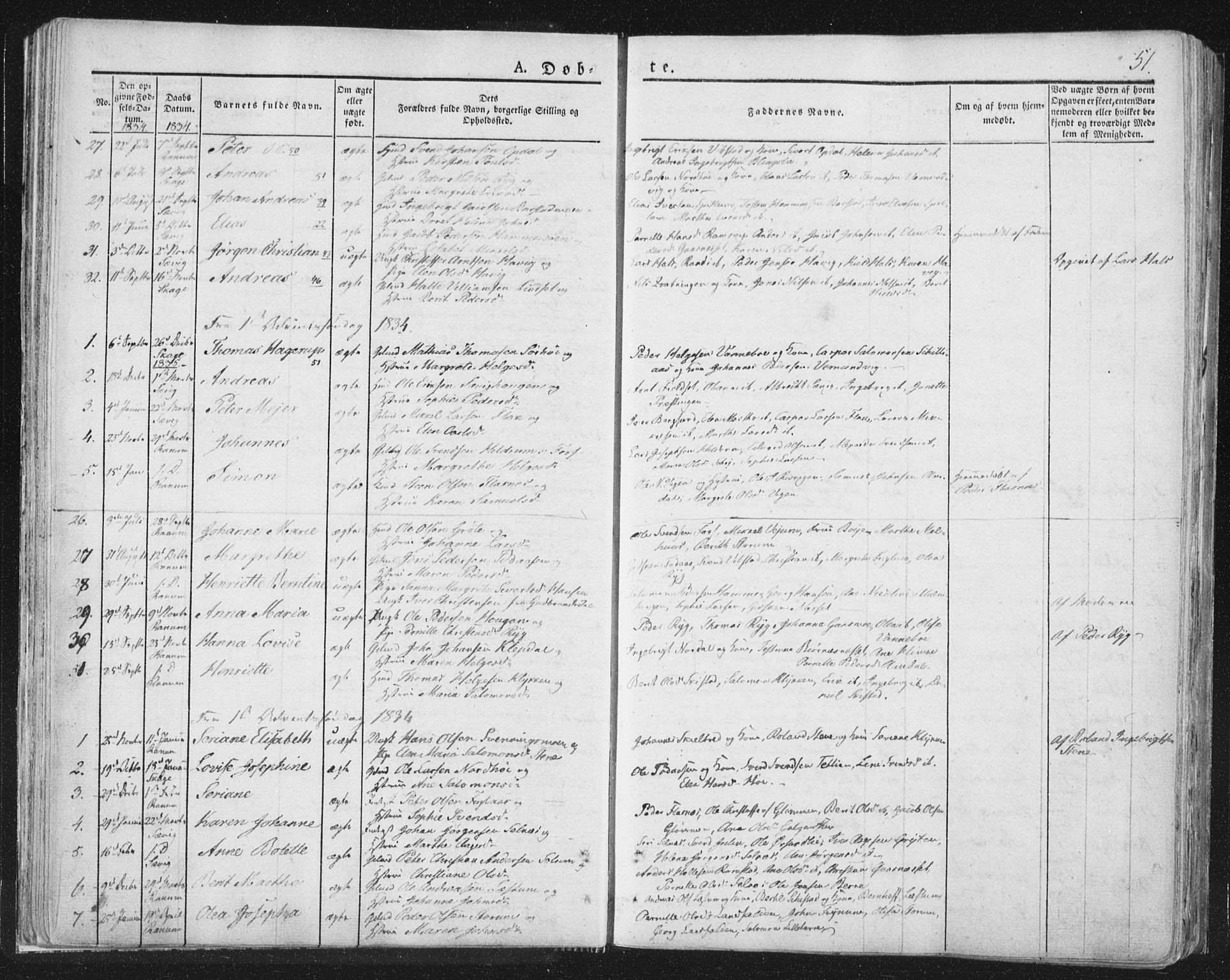 Ministerialprotokoller, klokkerbøker og fødselsregistre - Nord-Trøndelag, SAT/A-1458/764/L0551: Parish register (official) no. 764A07a, 1824-1864, p. 51