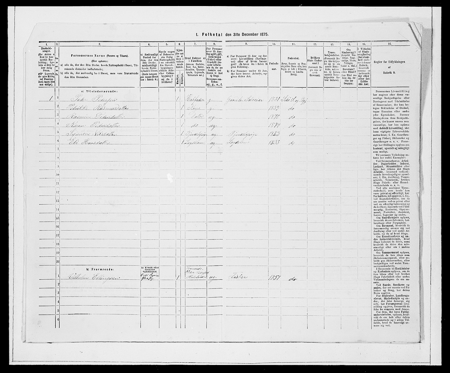 SAB, 1875 Census for 1441P Selje, 1875, p. 705