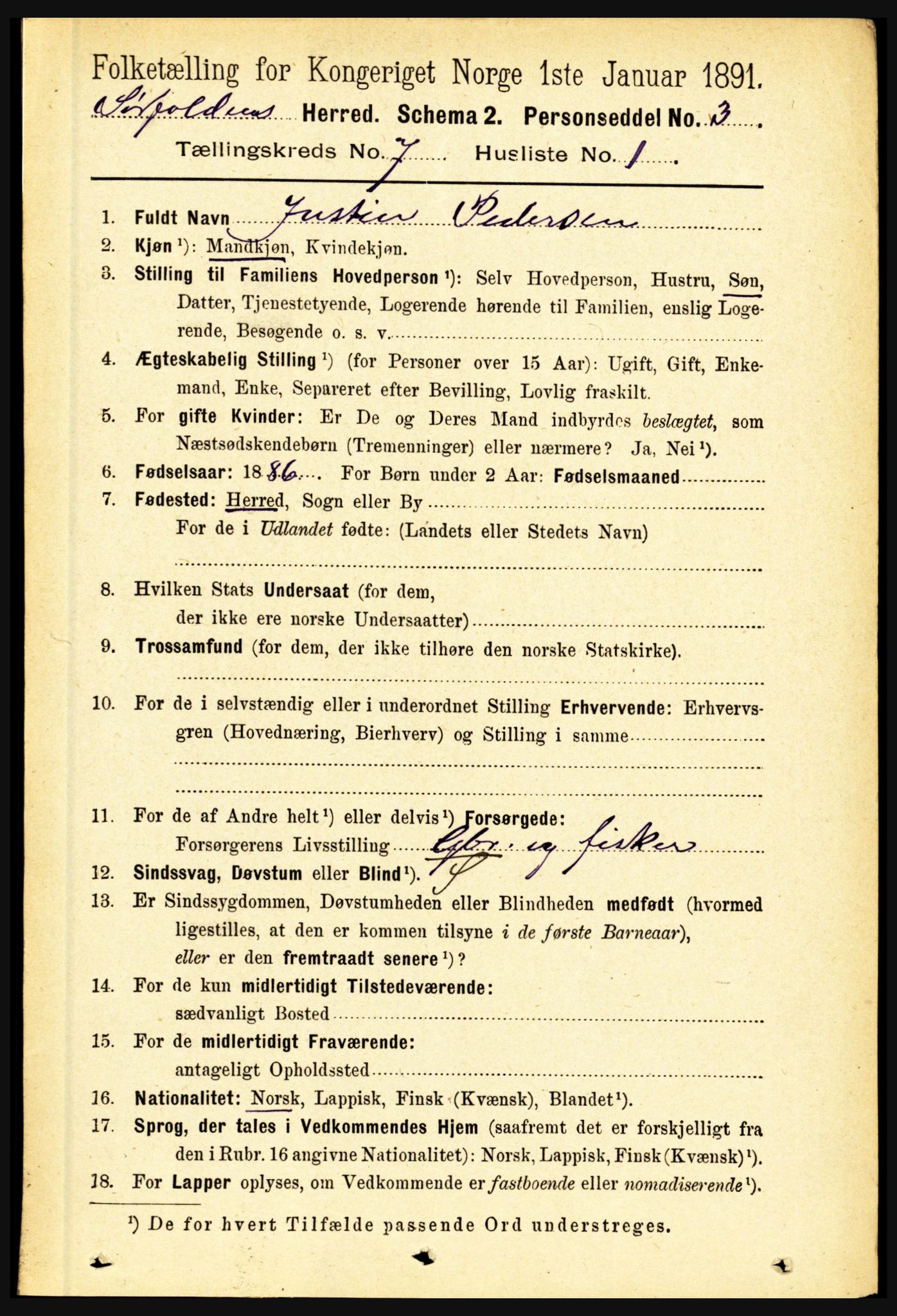 RA, 1891 census for 1845 Sørfold, 1891, p. 2200