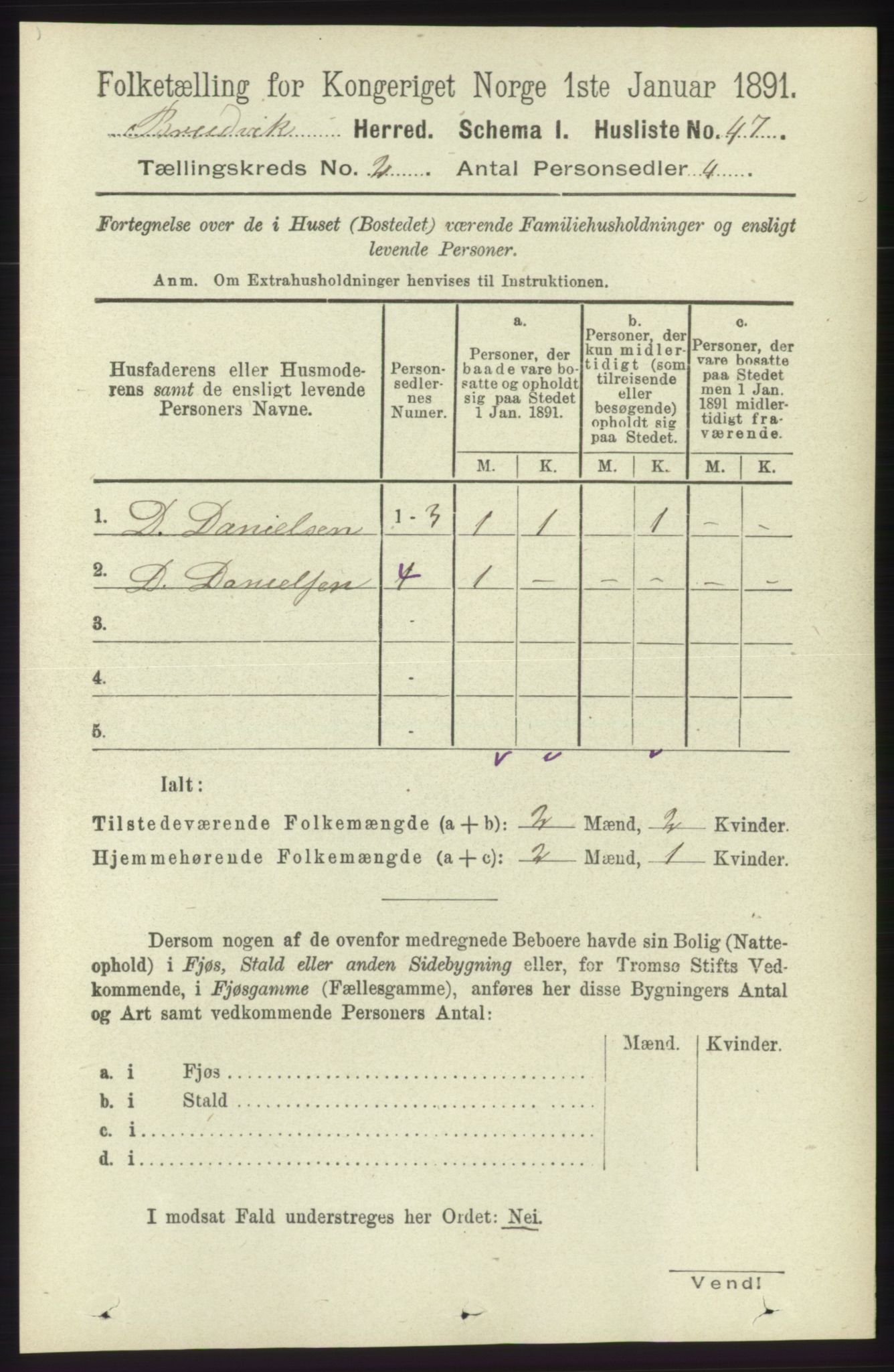 RA, 1891 census for 1251 Bruvik, 1891, p. 425