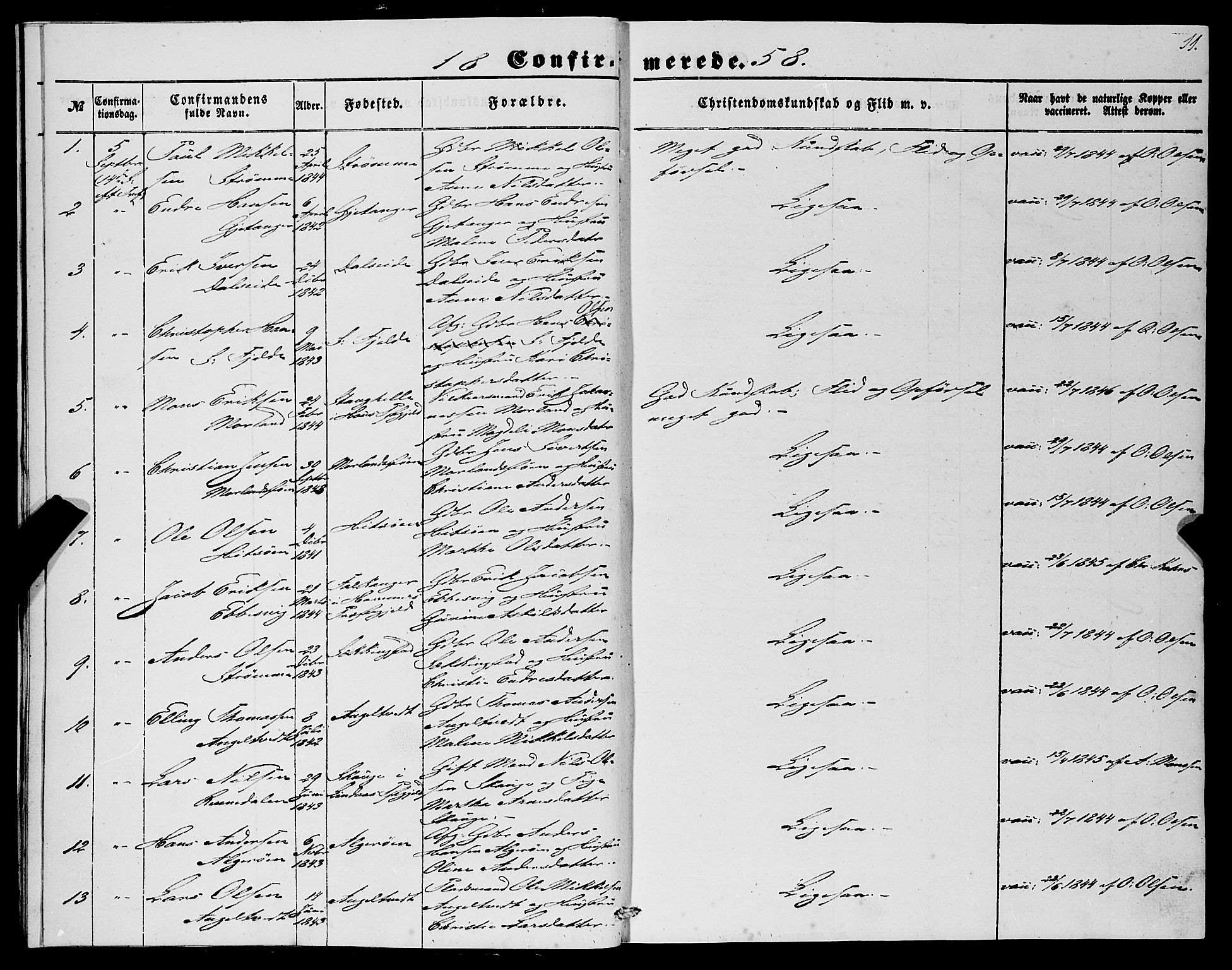 Fjell sokneprestembete, SAB/A-75301/H/Haa: Parish register (official) no. A 4, 1851-1870, p. 11