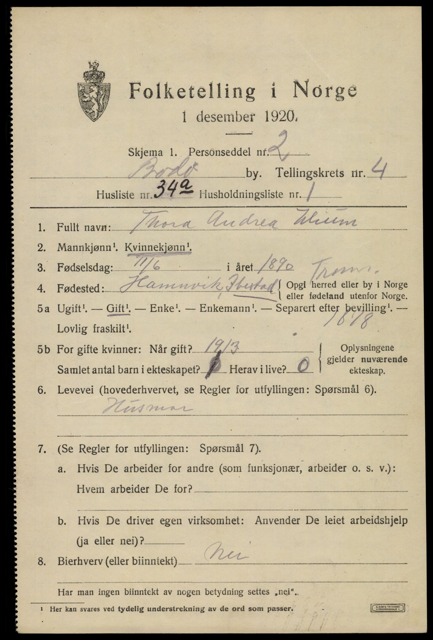 SAT, 1920 census for Bodø, 1920, p. 7929