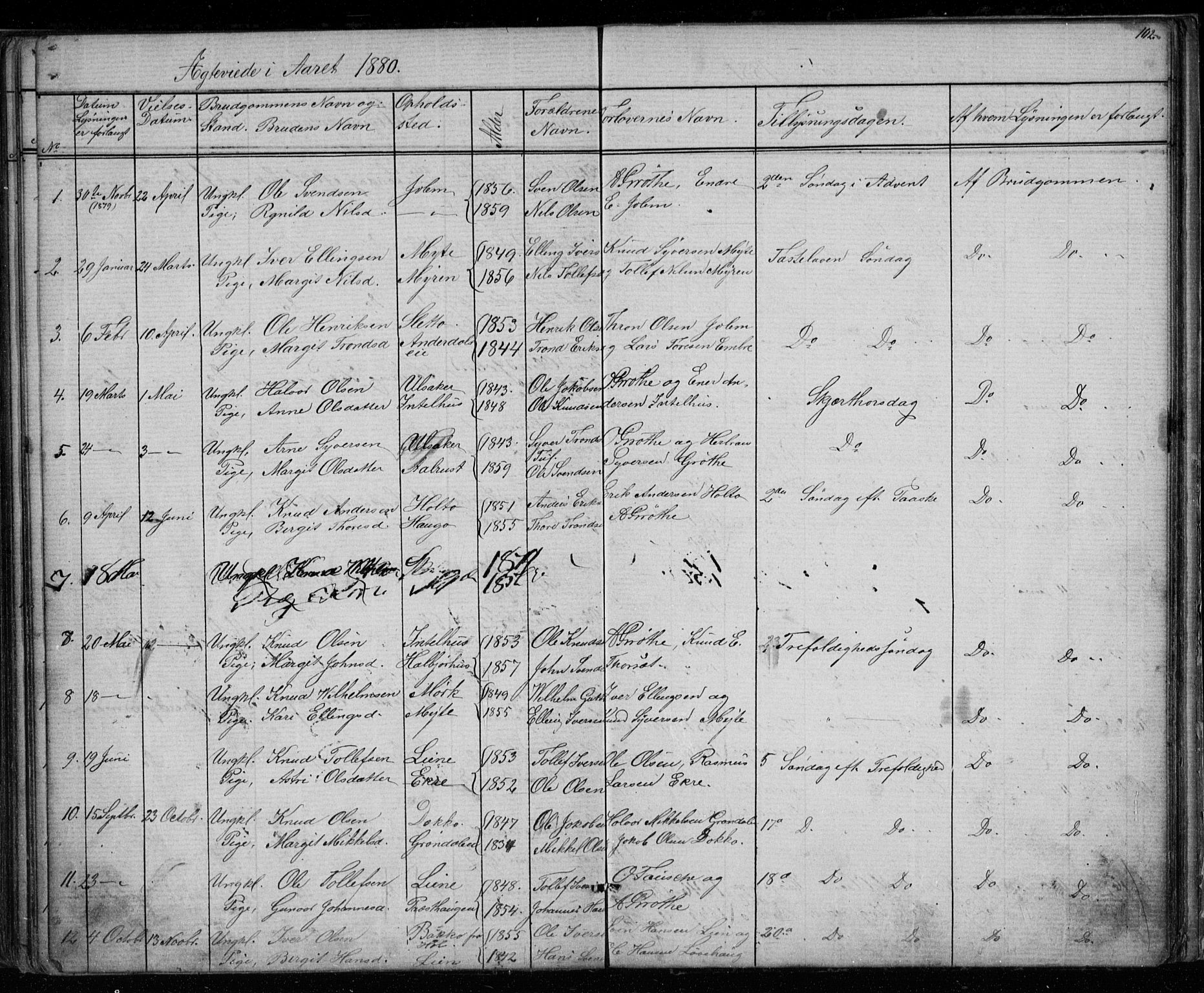 Gol kirkebøker, AV/SAKO-A-226/G/Gb/L0005: Parish register (copy) no. II 5, 1875-1891, p. 102