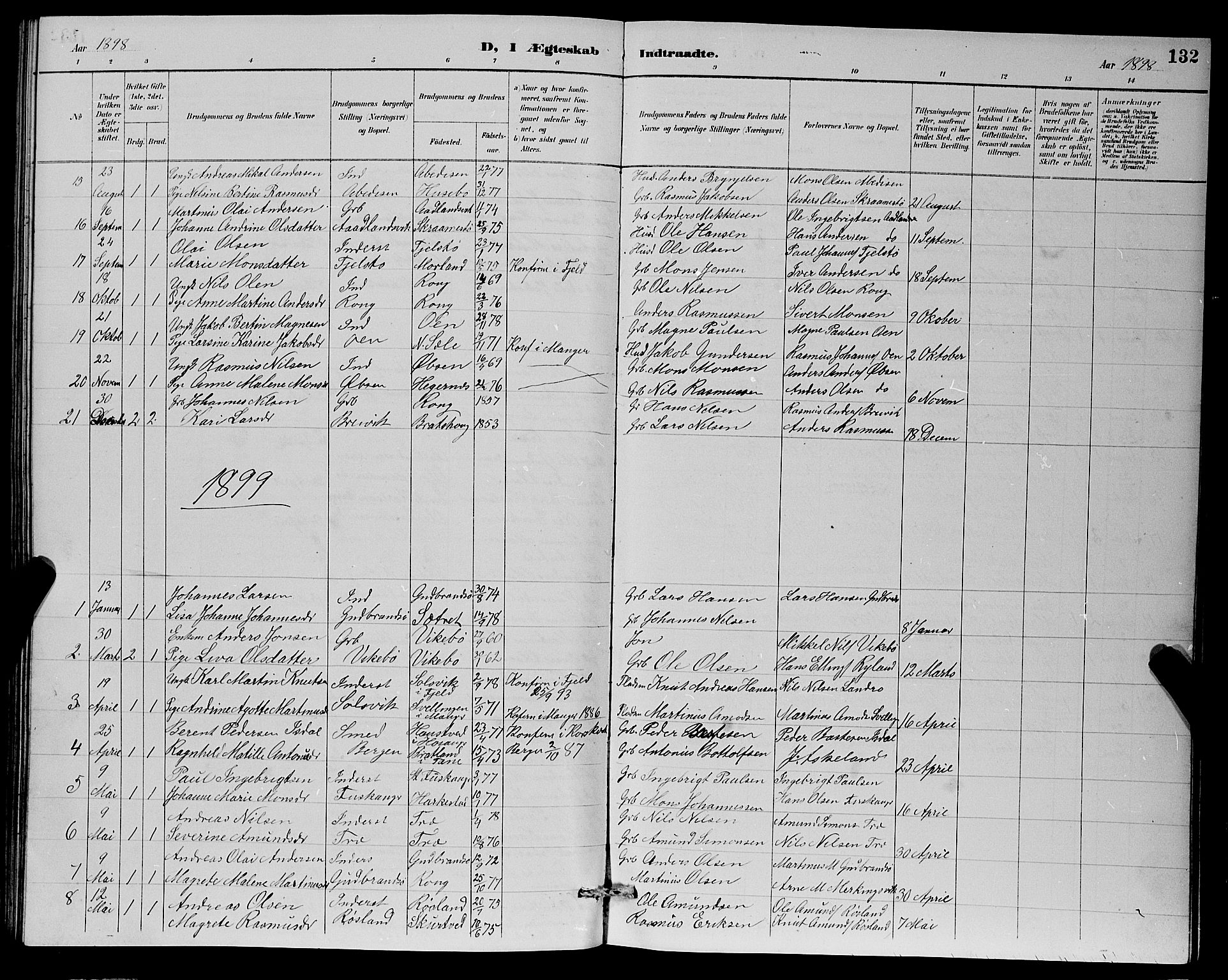 Herdla Sokneprestembete, SAB/A-75701/H/Hab: Parish register (copy) no. A 3, 1889-1899, p. 132