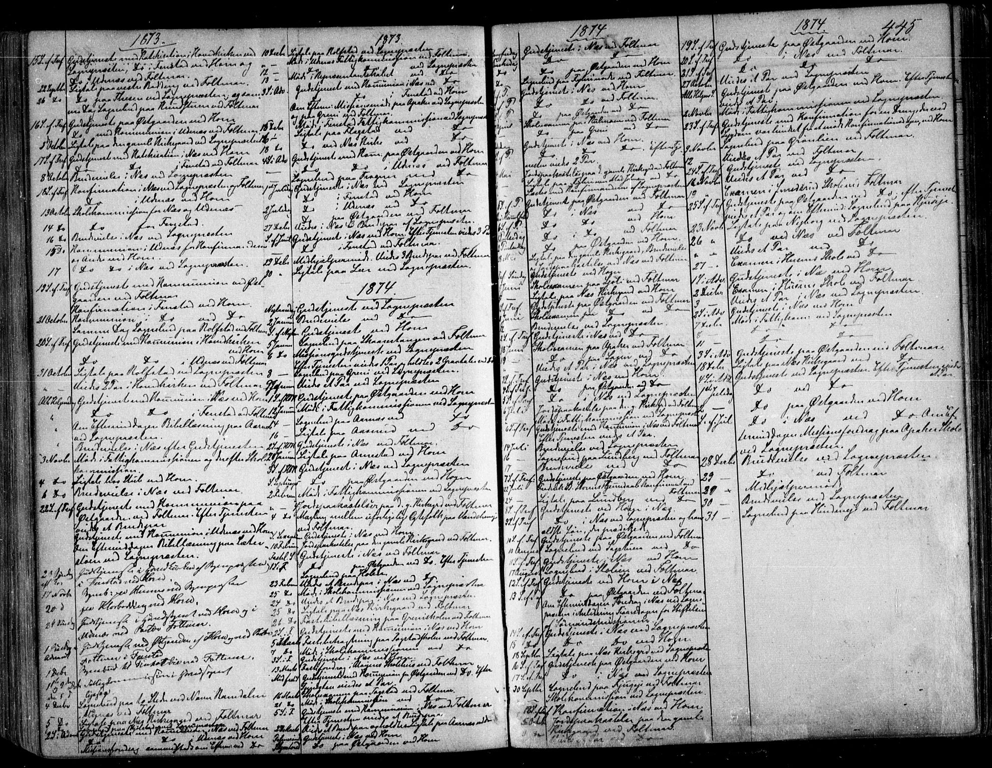 Nes prestekontor Kirkebøker, AV/SAO-A-10410/F/Fa/L0008: Parish register (official) no. I 8, 1859-1874, p. 445