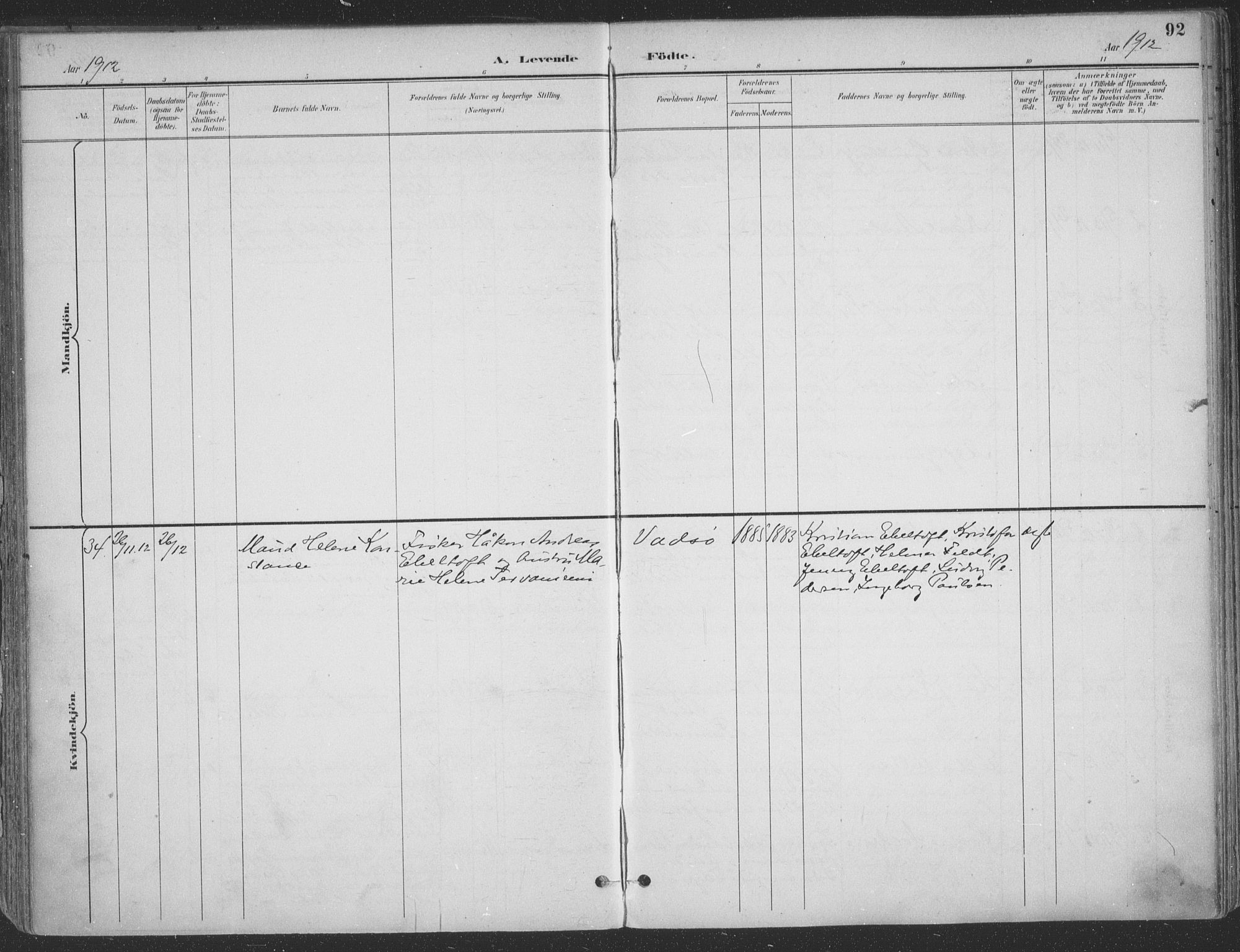 Vadsø sokneprestkontor, SATØ/S-1325/H/Ha/L0007kirke: Parish register (official) no. 7, 1896-1916, p. 92