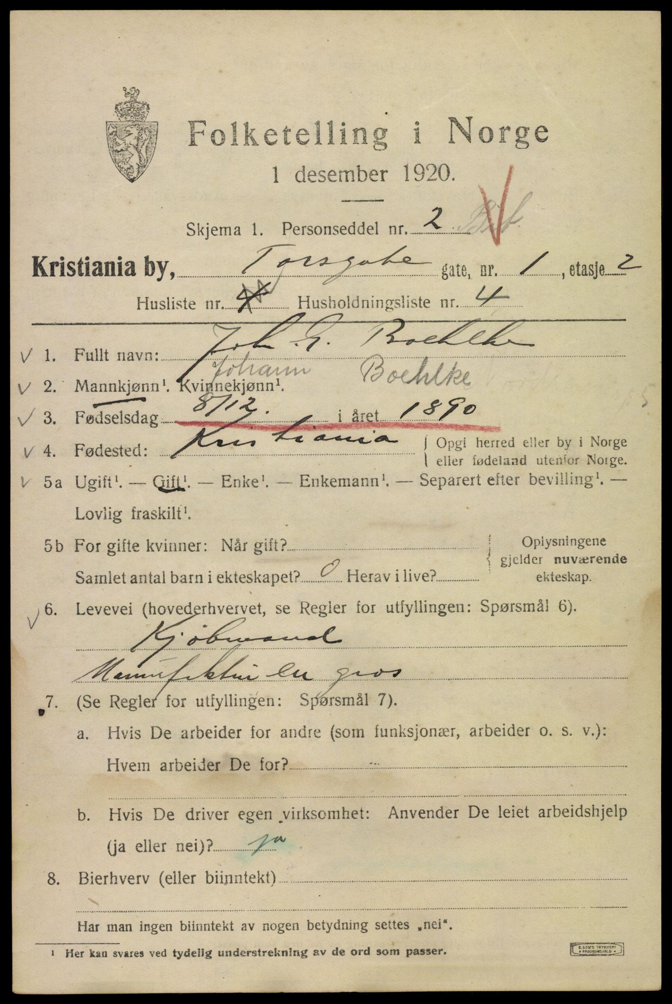 SAO, 1920 census for Kristiania, 1920, p. 590397