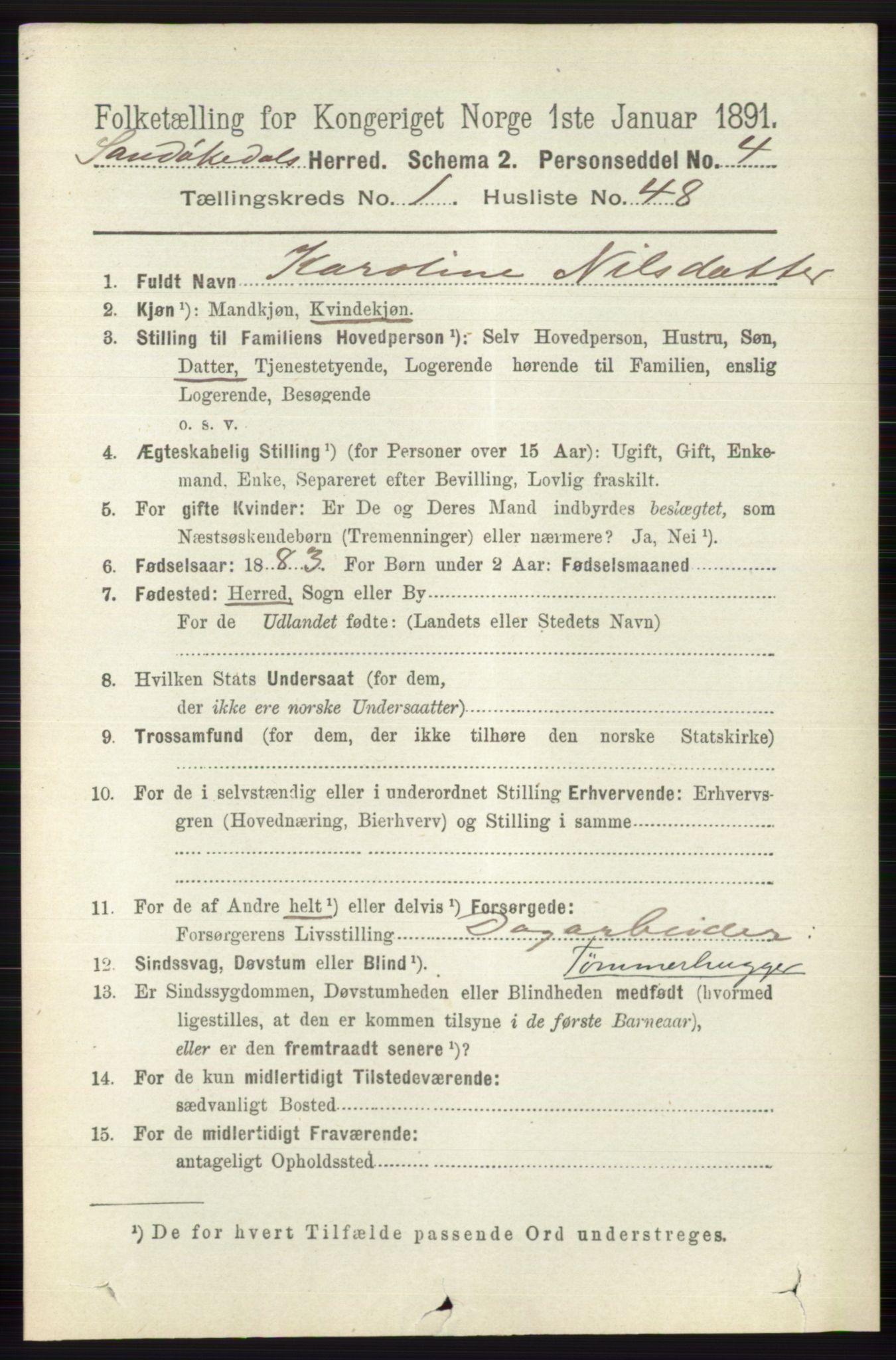 RA, 1891 census for 0816 Sannidal, 1891, p. 351