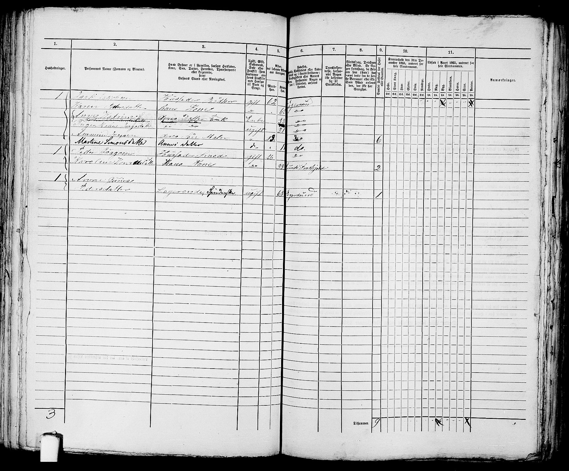 RA, 1865 census for Eigersund parish, Egersund town, 1865, p. 208