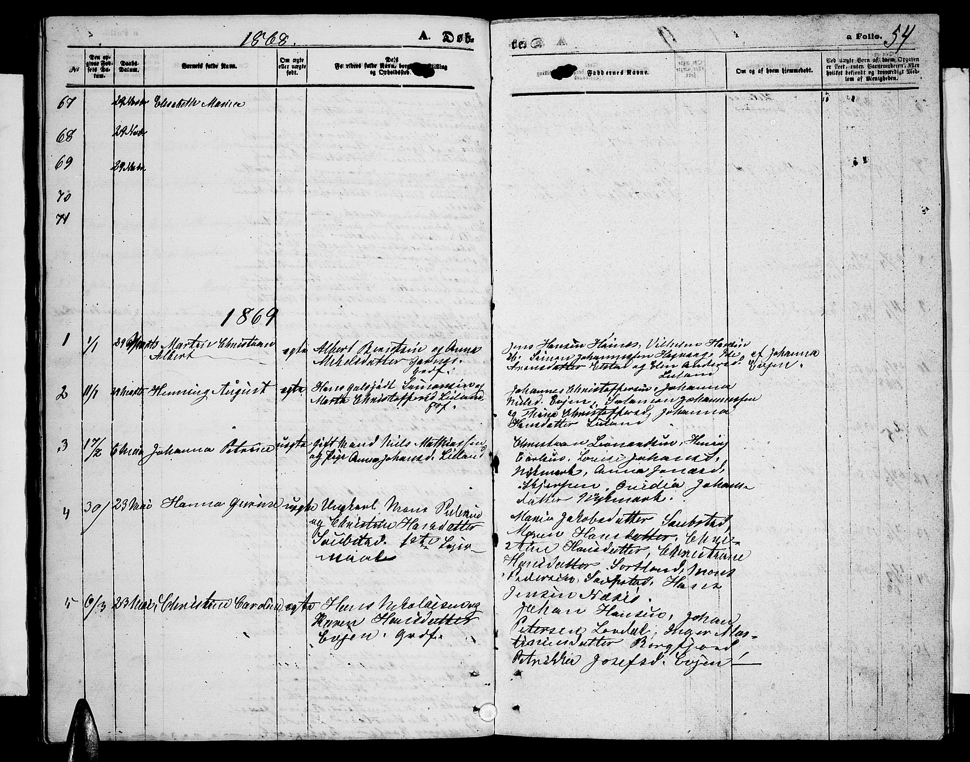 Ministerialprotokoller, klokkerbøker og fødselsregistre - Nordland, AV/SAT-A-1459/880/L1140: Parish register (copy) no. 880C02, 1861-1875, p. 54