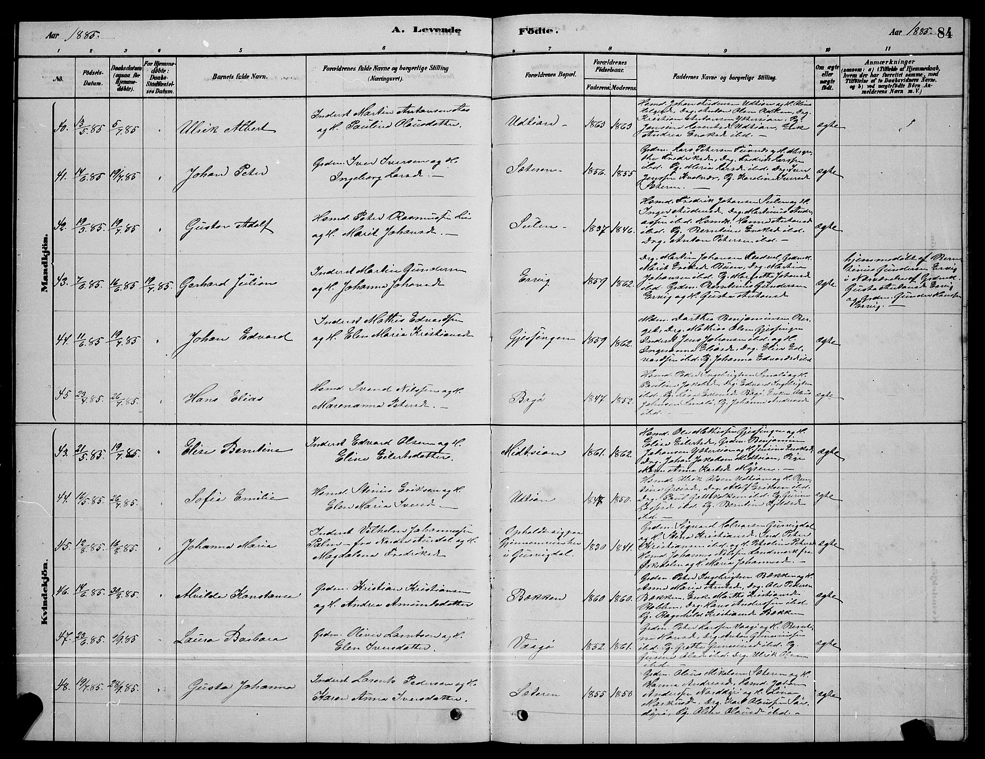 Ministerialprotokoller, klokkerbøker og fødselsregistre - Sør-Trøndelag, AV/SAT-A-1456/640/L0585: Parish register (copy) no. 640C03, 1878-1891, p. 84