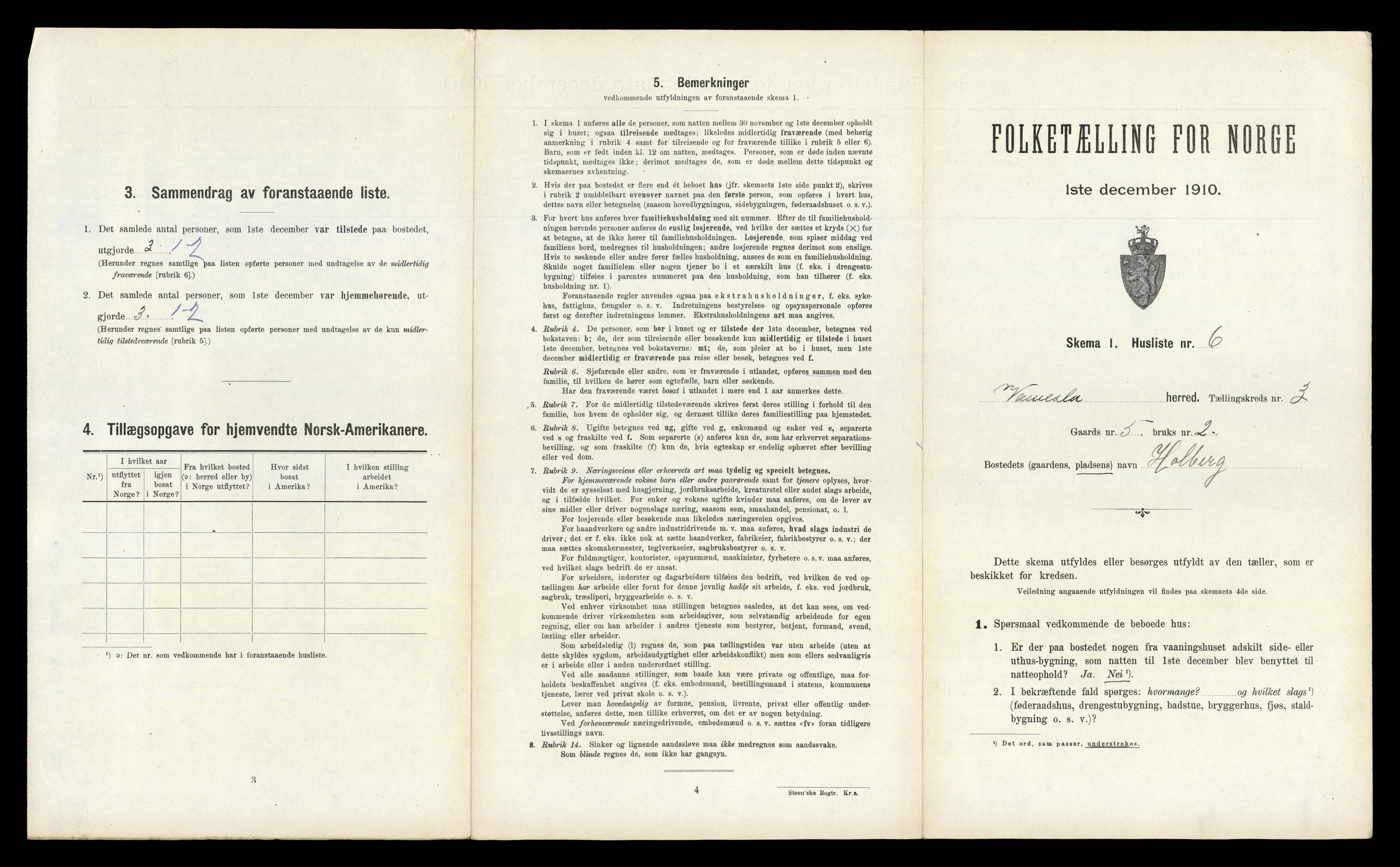 RA, 1910 census for Vennesla, 1910, p. 228