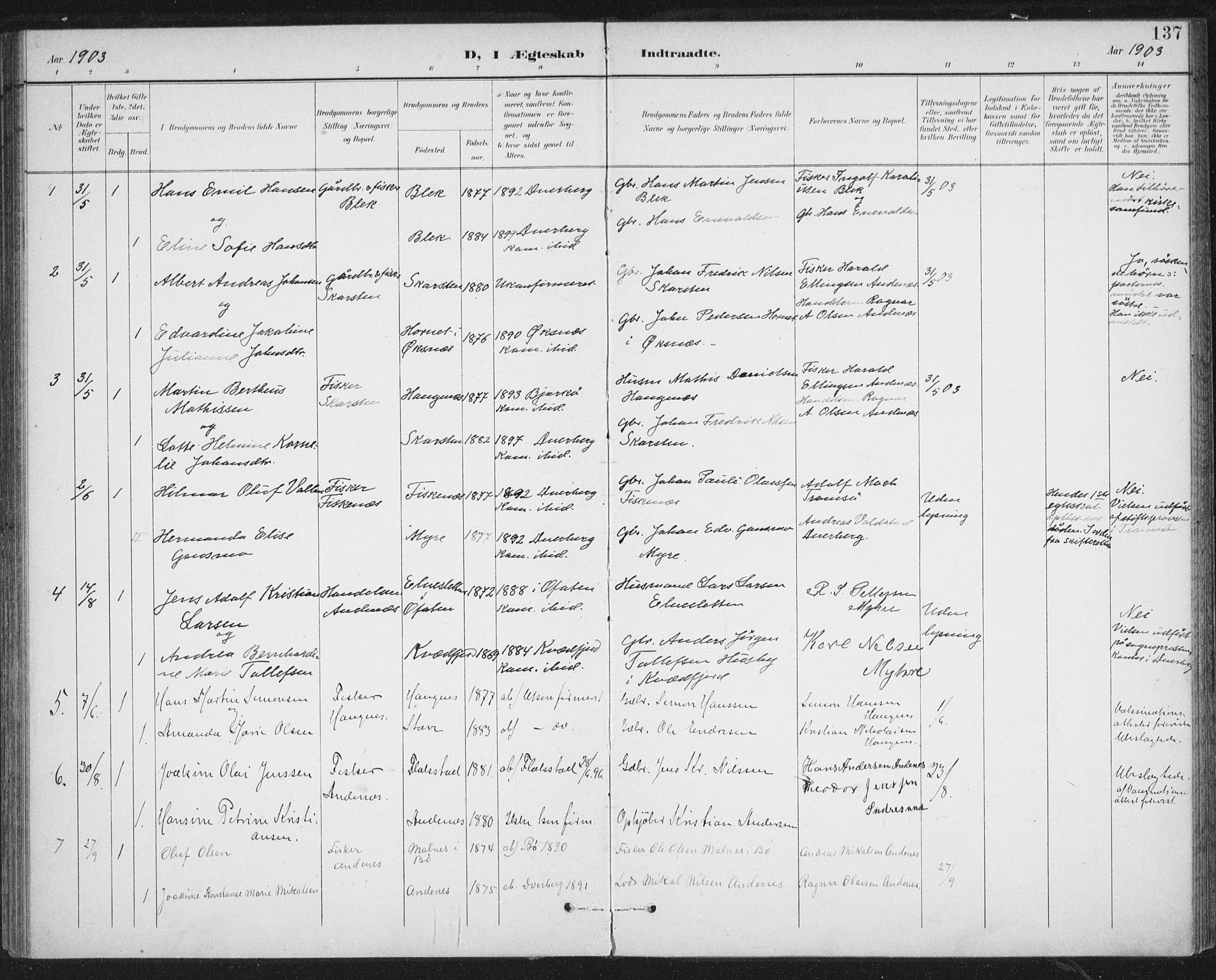 Ministerialprotokoller, klokkerbøker og fødselsregistre - Nordland, SAT/A-1459/899/L1437: Parish register (official) no. 899A05, 1897-1908, p. 137