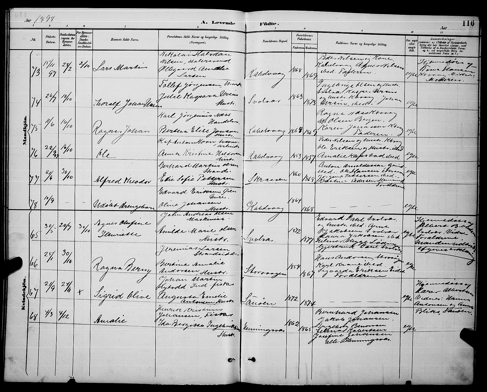 Ministerialprotokoller, klokkerbøker og fødselsregistre - Nordland, AV/SAT-A-1459/874/L1077: Parish register (copy) no. 874C06, 1891-1900, p. 116