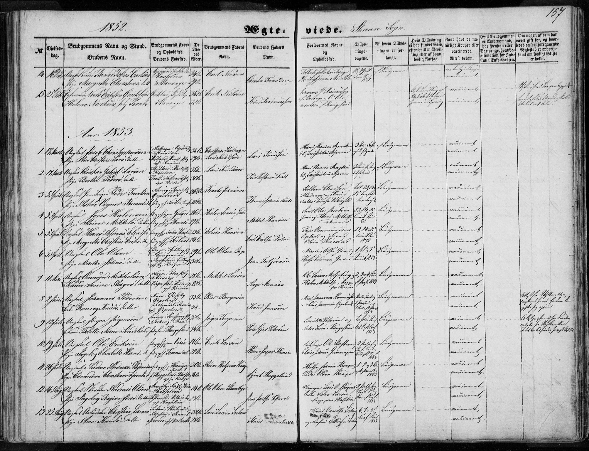 Torvastad sokneprestkontor, AV/SAST-A -101857/H/Ha/Haa/L0009: Parish register (official) no. A 9, 1847-1856, p. 157