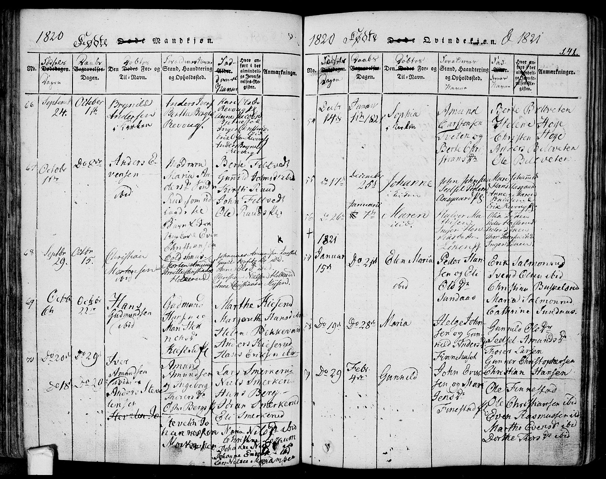 Eidsberg prestekontor Kirkebøker, SAO/A-10905/F/Fa/L0007: Parish register (official) no. I 7, 1814-1832, p. 141